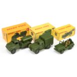 Dinky Toys Military Group Of 3 - (1) 641 Cargo 1-Ton Truck with windows, (2) 643 Austin water tan...