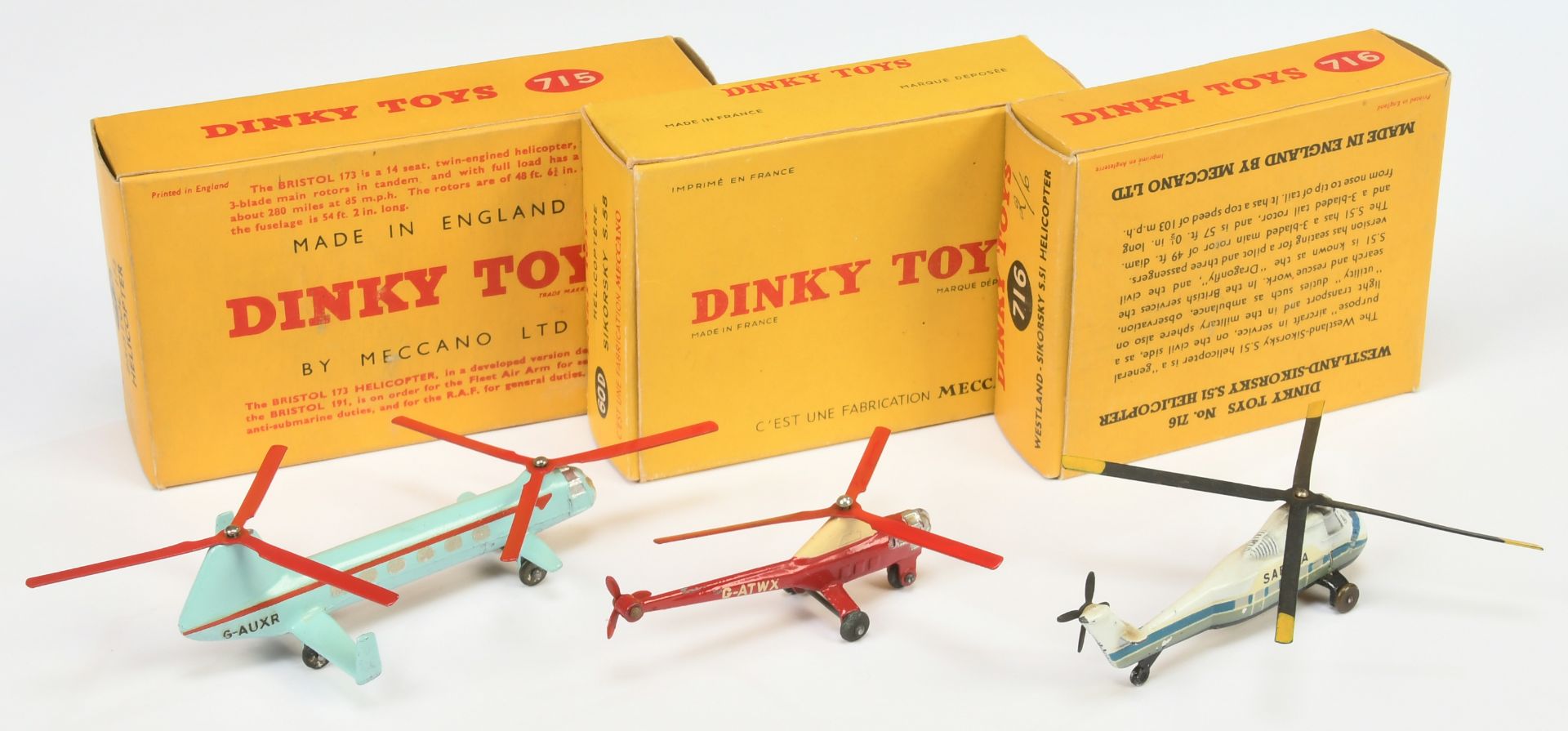 Dinky Toys Helicopter Group Of 3 - (1) 715 Bristol 173 Turquoise and red, (2) 716 Sikorsky - Red ... - Image 2 of 2