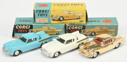 Corgi Toys Group Of 3 - Studebaker "Golden Hawk" - (1) 211 Light blue body, gold flashes, silver ...