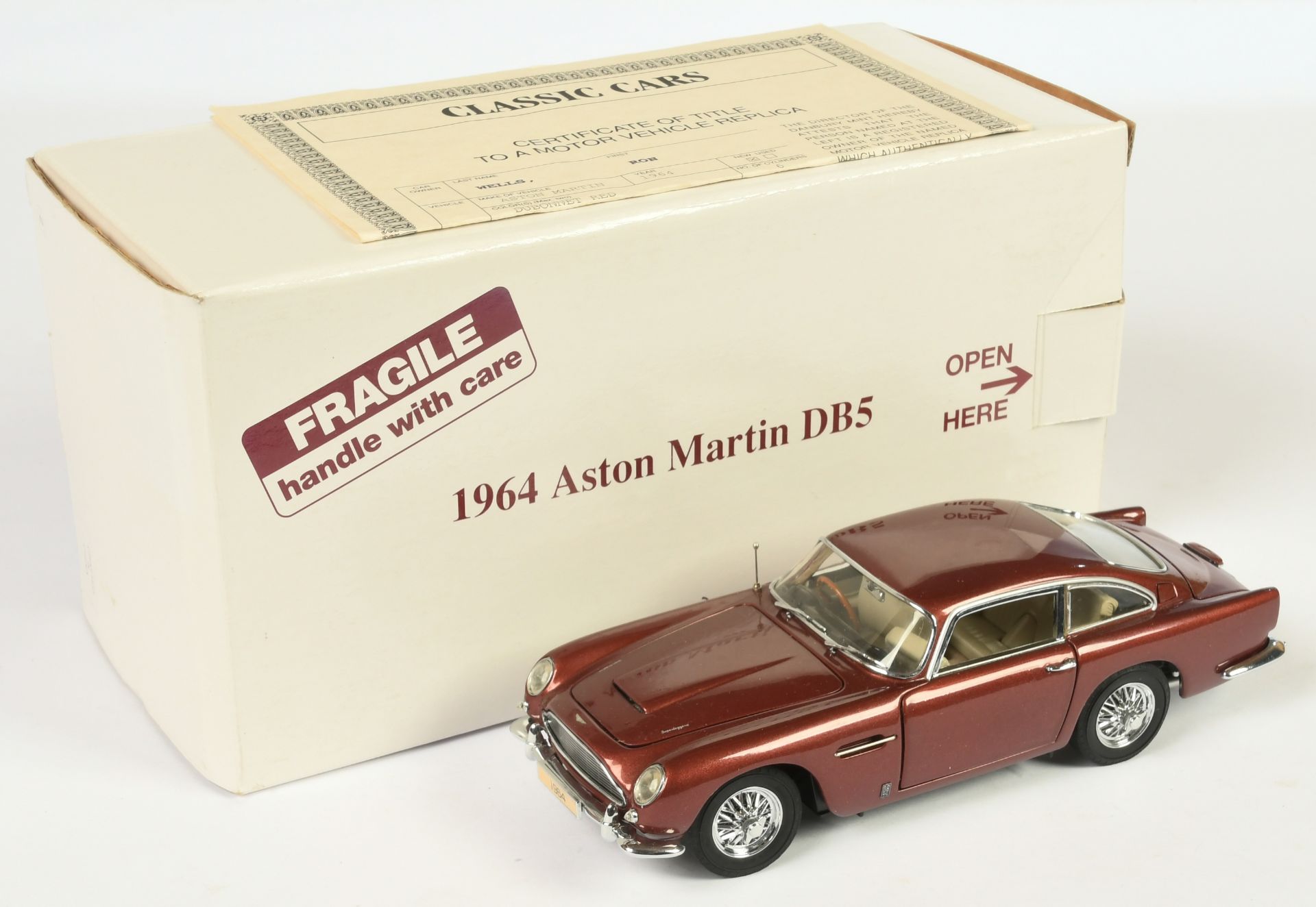 Danbury Mint (1/24th) Aston Martin DB5 - Metallic Dark red (Dubonnet), chrome trim - Near Mint in...