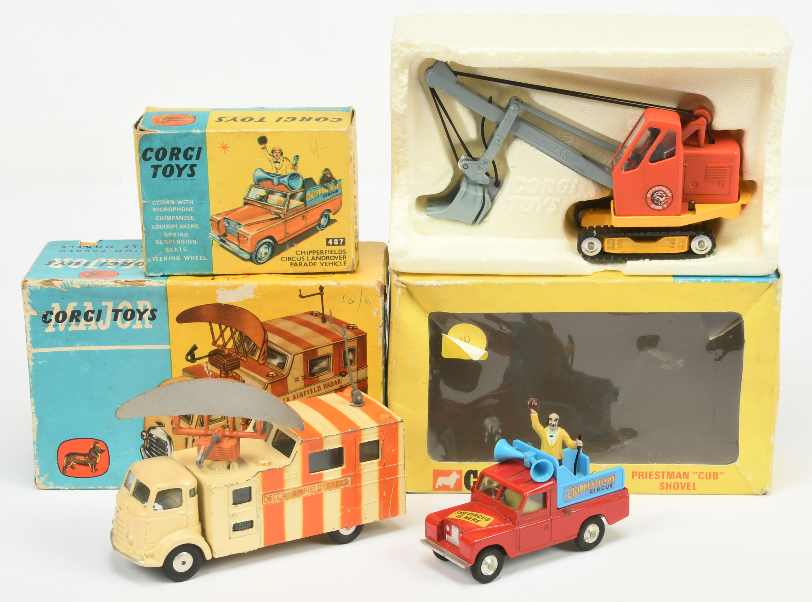 Corgi Toys Group Of 3 - (1) 487 Land Rover Parade Vehicle "Chipperfield's", (2) 1106 Decca Airfie...