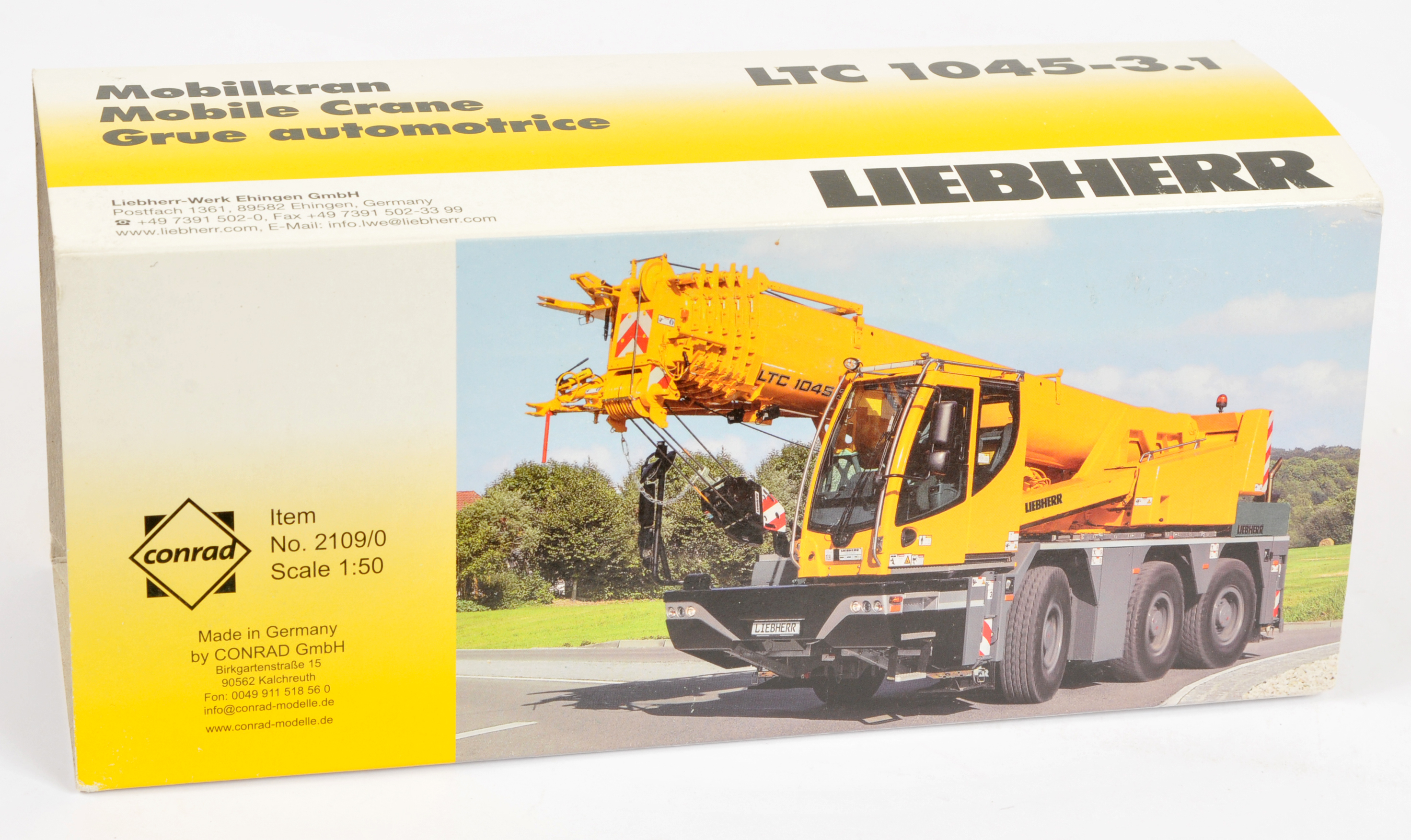 Conrad Models (1/50th) 2109/0 Liebherr LTM 1045-3.1  Mobile Crane - Deep Yellow and grey - Near M... - Image 2 of 2