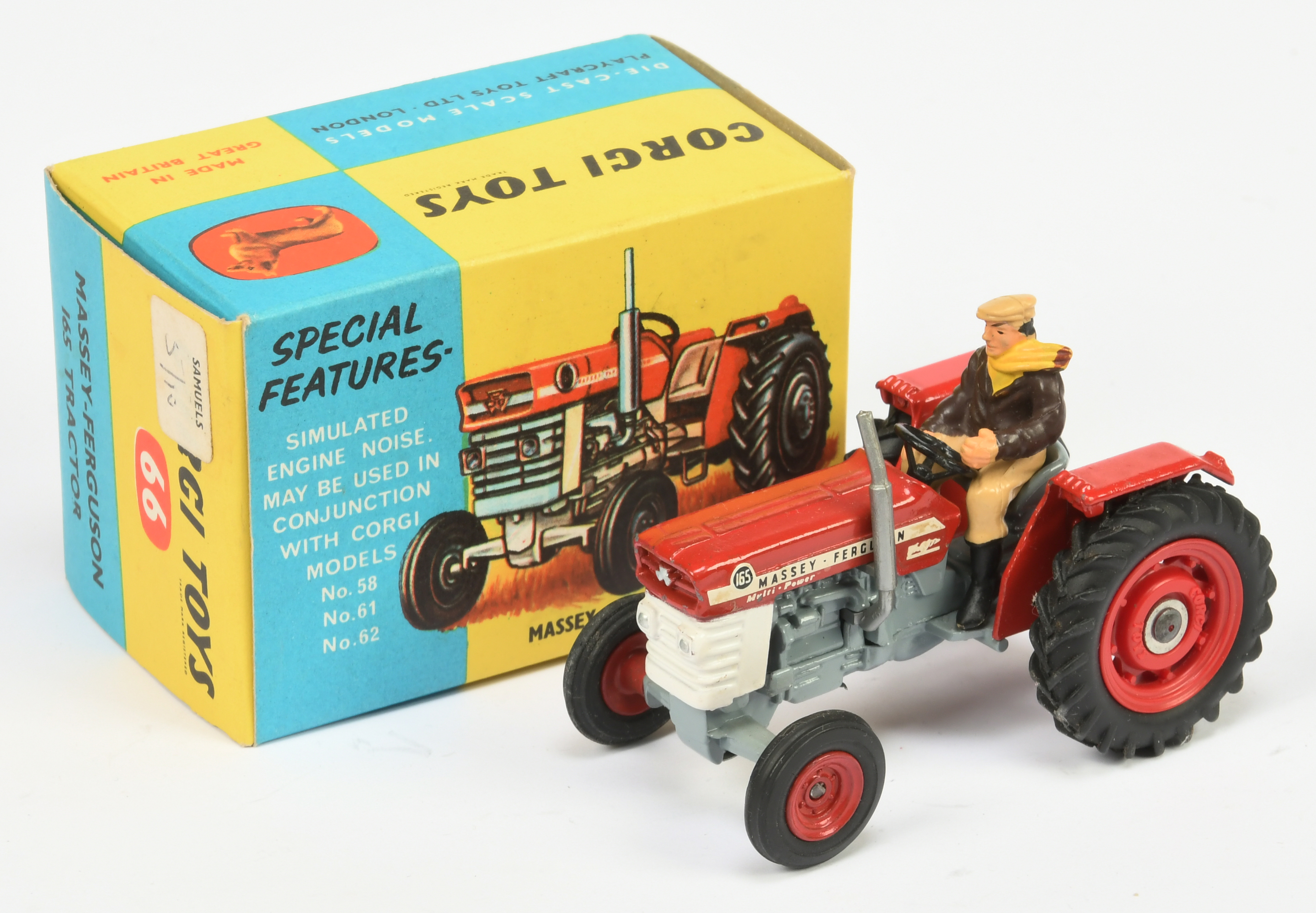 Corgi Toys 66 Massey Ferguson 165 Tractor - Red including hubs, white, grey with figure driver