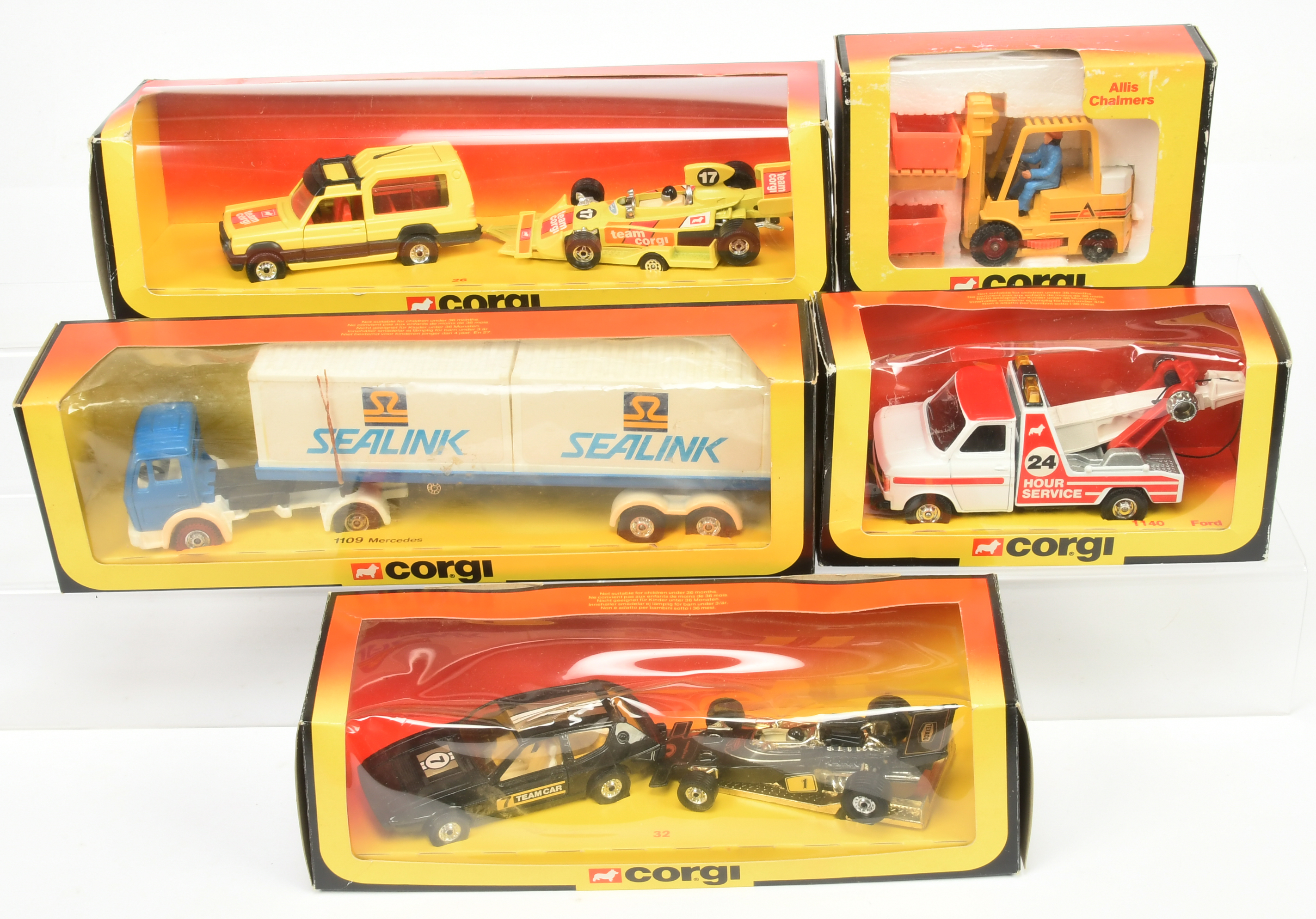 Corgi Toys Group Of 5 To Include - (1)  GS26 Matra Rancho With racing Car On trailer, (2) GS32 Lo...