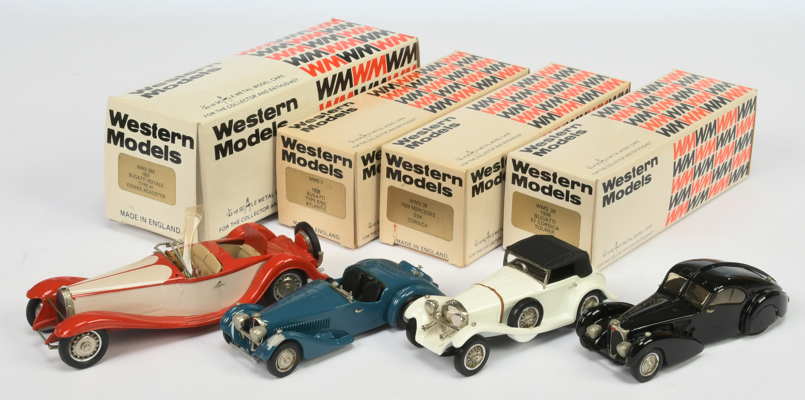 Western Models Group Of 4 To Include - (1) WMS 7 Bugatti Type 57 - Black, (2) WMS 26 Mercedes SSK...