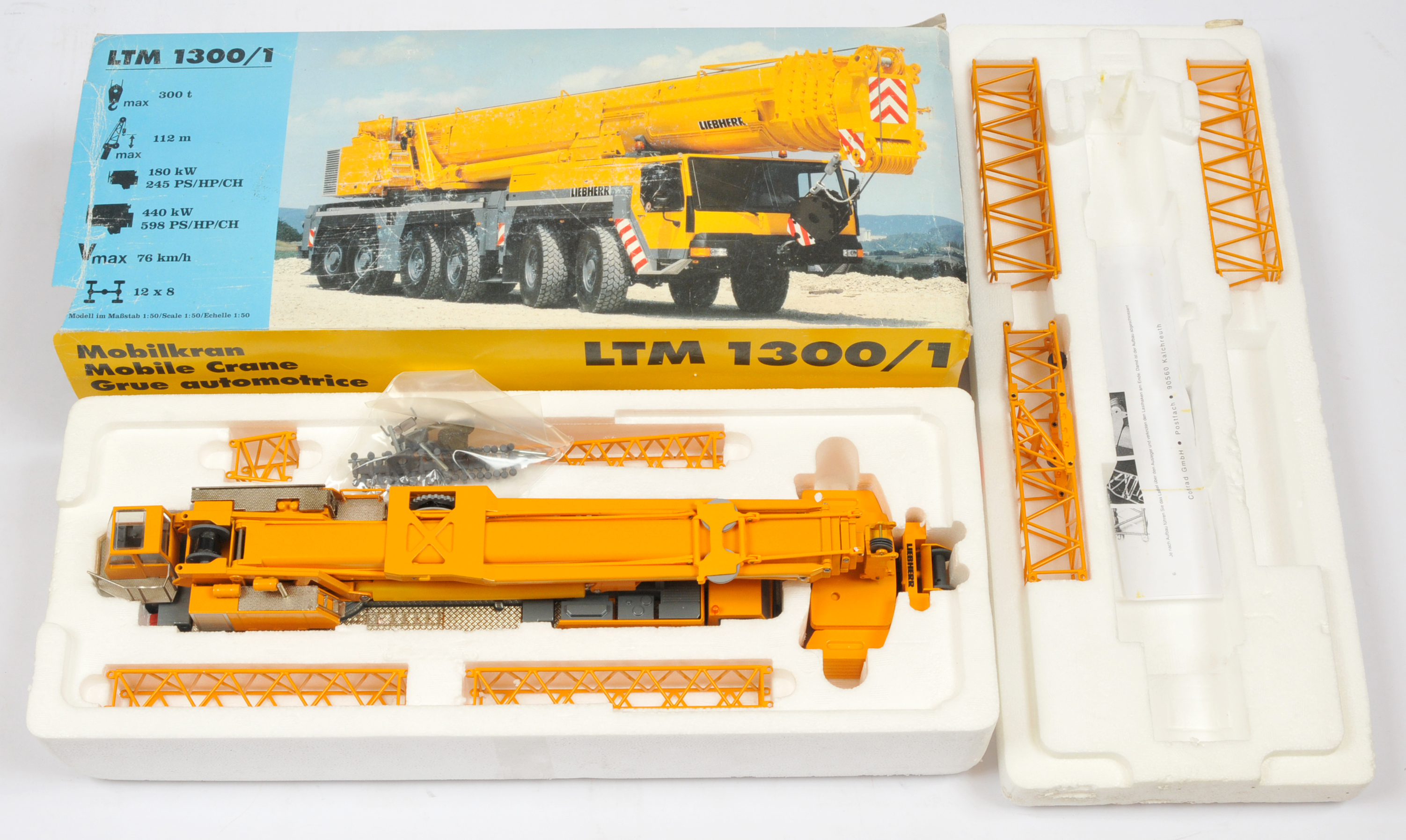 Conrad Models  (1/50th) 2097/0 Liebherr LTM 1300/1 Mobile Crane  - Deep Yellow and grey - Near Mi...