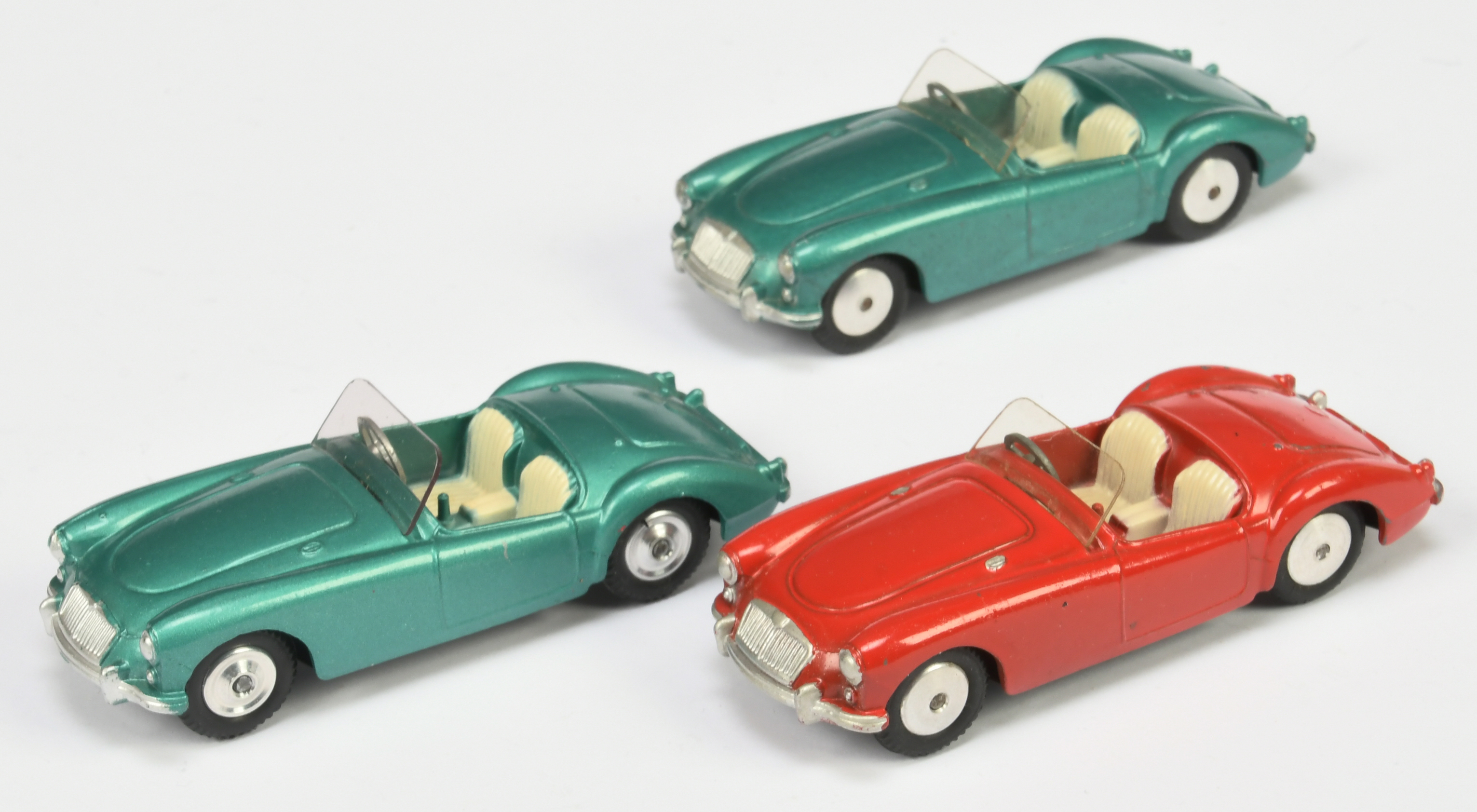 Corgi Toys Unboxed Group Of 3  MGA Sports Car - (1) Red Body, cream seats, flat spun hubs (some s...