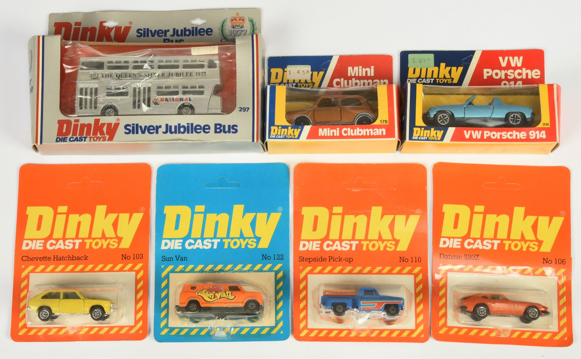 Dinky Toys Group To Include 173 Mini Clubman, 208 VW/Porsche 914, 297 Leyland Atlantean Bus, 4 X ...