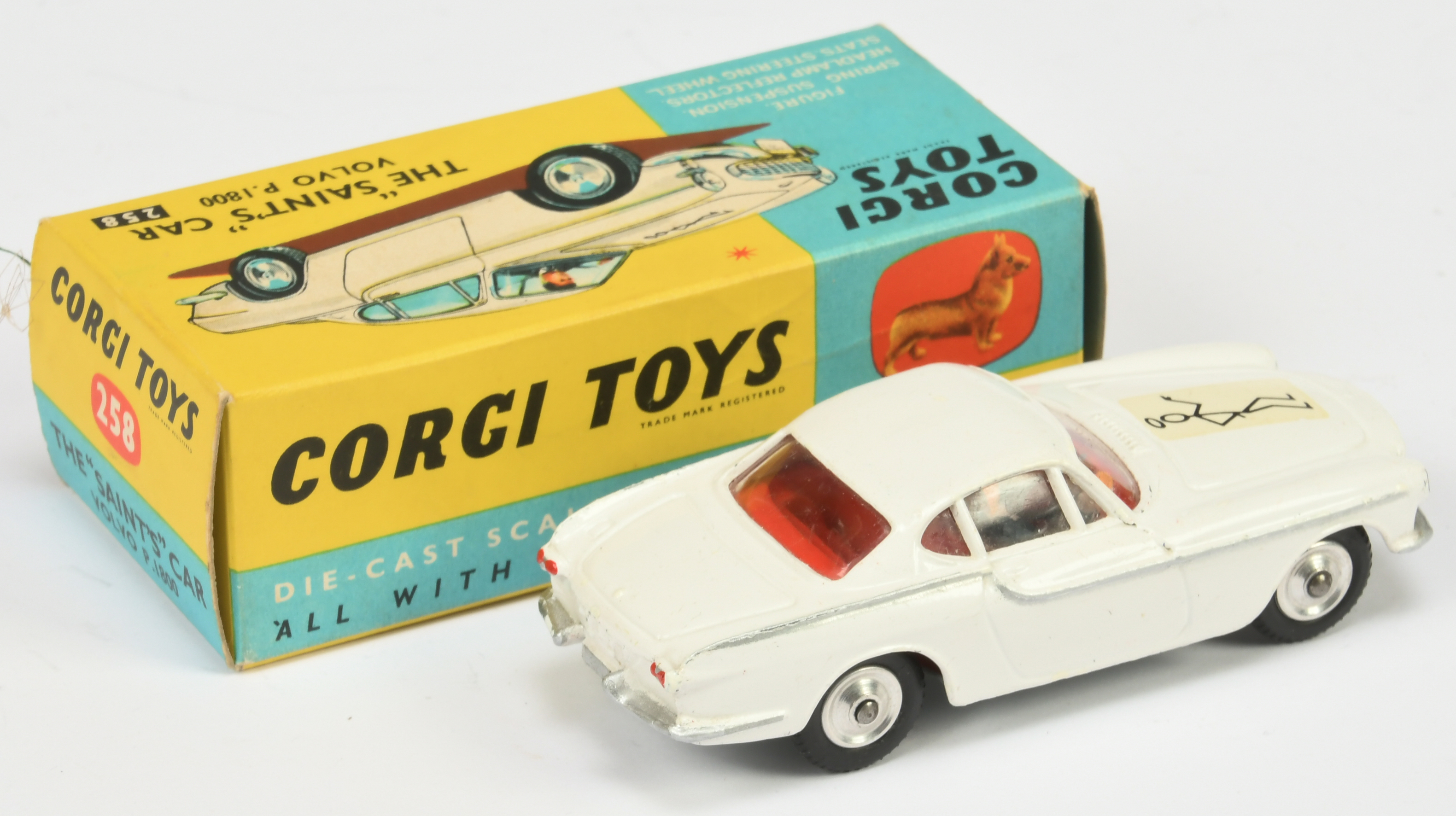 Corgi Toys 258 "The Saint" Volvo P1800 - White body, red interior with figure, silver trim, spun ... - Image 2 of 2