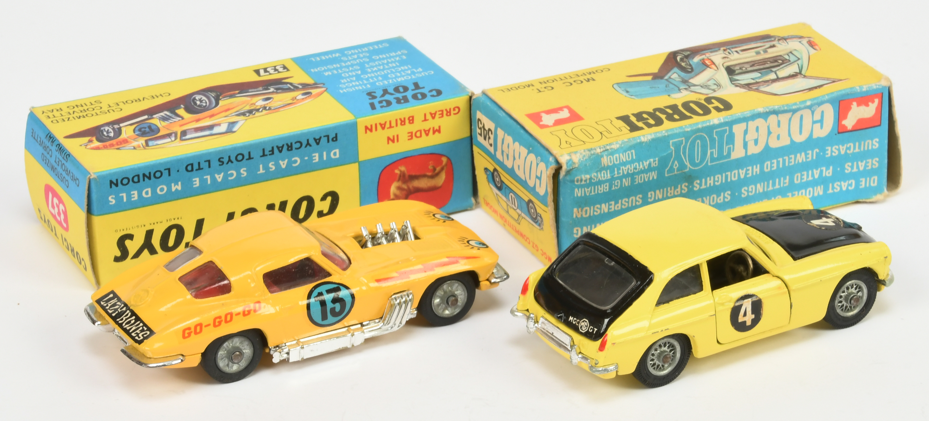 Corgi Toys 337 Customized Chevrolet Corvette Stingray - Yellow, red interior, chrome trim and cas... - Image 2 of 2