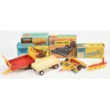 Corgi Toys Group Of Trailers -  (1) 56 Four Furrow Plough Red and yellow, (2) 62 Tipping - Red in...