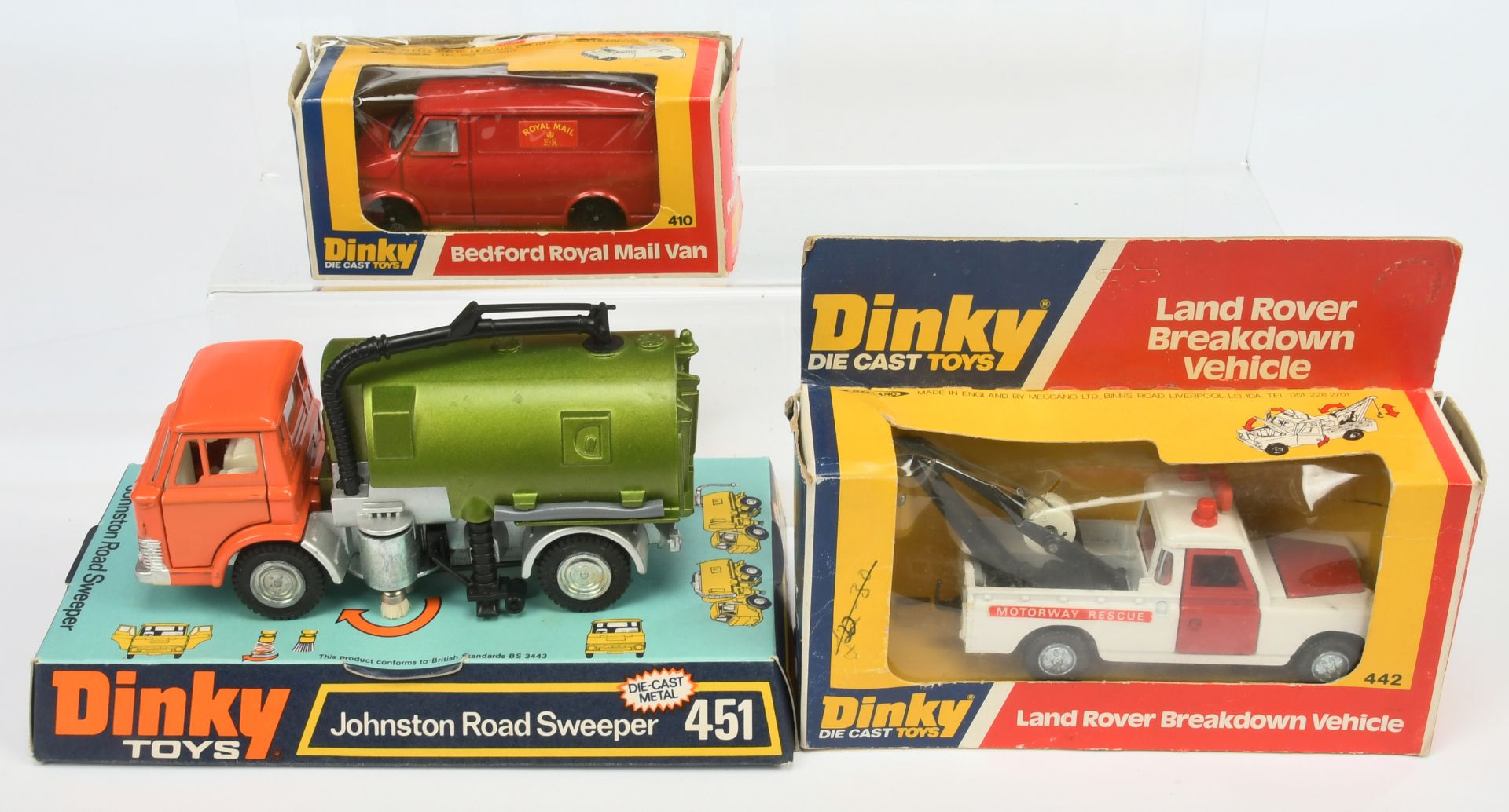 Dinky Toys Group To Include 410 Bedford Van "Royal Mail", 442 Land Rover Breakdown and 451 Johnst...