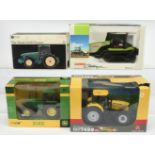 Group Of 4 (1/32nd) Tractors - (1) Universal Hobbies  MF7499 - yellow and grey, (2) Norscot Claas...