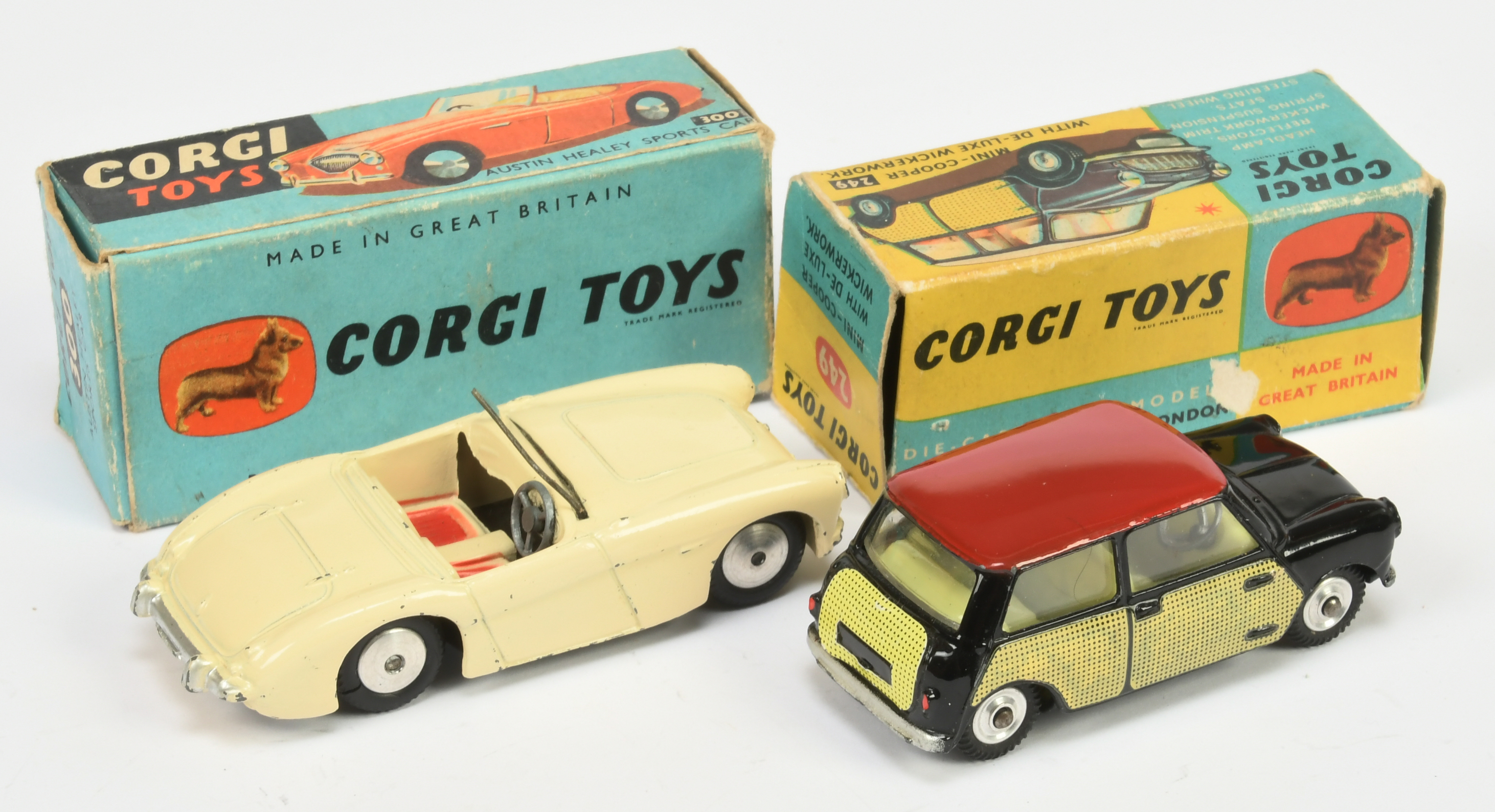 Corgi Toys  249 Morris Mini Cooper "Wickerwork" - Black body, red roof, lemon interior, silver tr... - Image 2 of 2