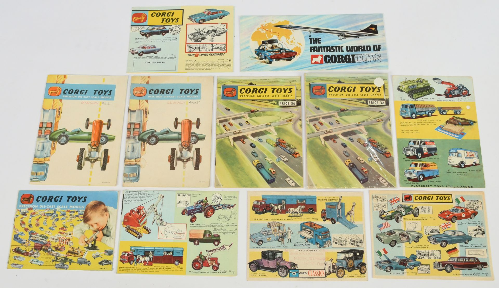 Corgi Toys Group Of 11 Catalogues and Leaflets To Include -  UK 1959, Uk 1959 with Price List Plu...