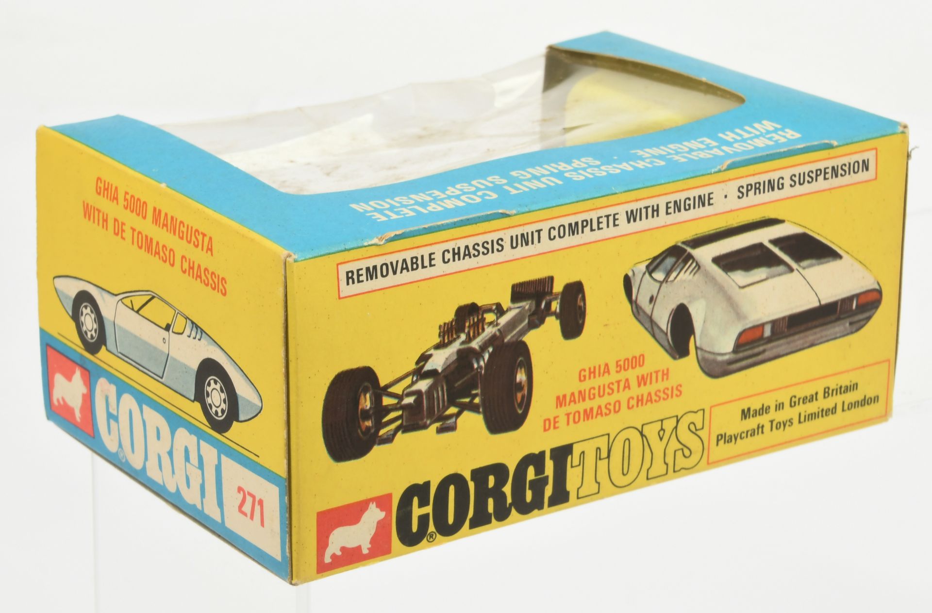Corgi Toys  271 Ghia 5000 Mangusta  With De Tomaso Chassis - White and Greyish-blue, graphite Det... - Bild 2 aus 2