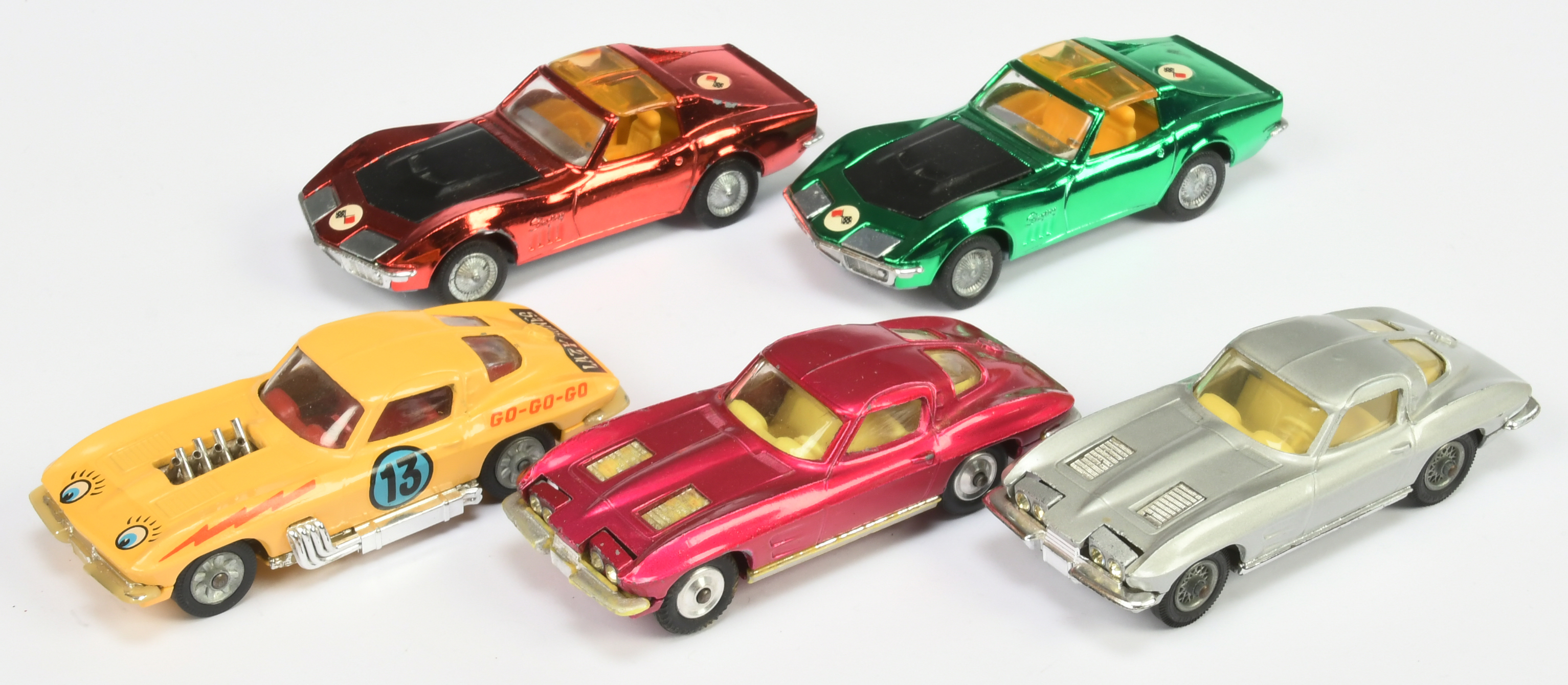 Corgi Toys Unboxed Group Of Chevrolet Corvette Stingrays - Silver body with lemon interior, Metal...