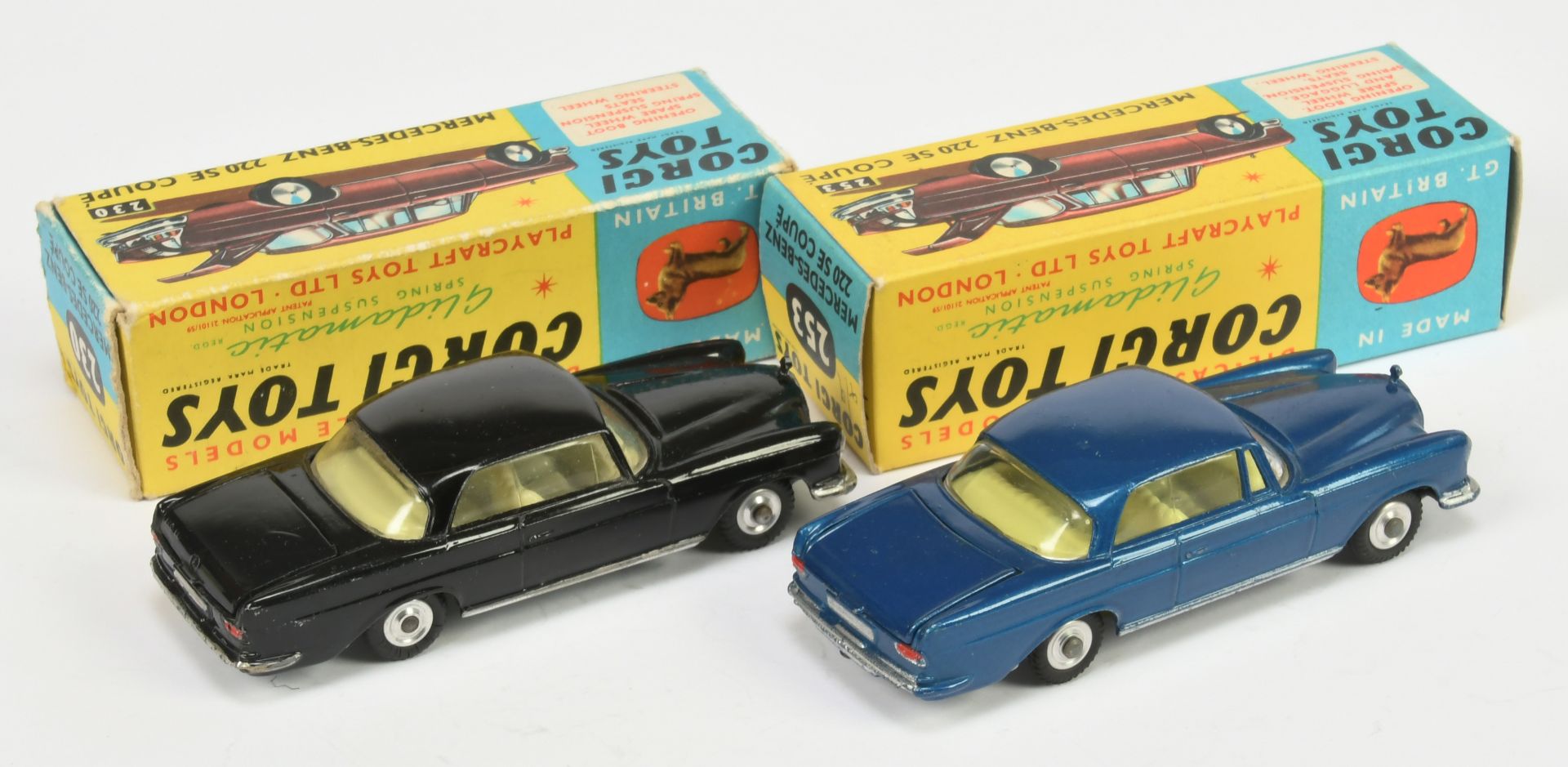 Corgi Toys Mercedes 220SE Coupe A Pair - (1) 230 - Black body, lemon interior, silver trim and sp... - Image 2 of 2