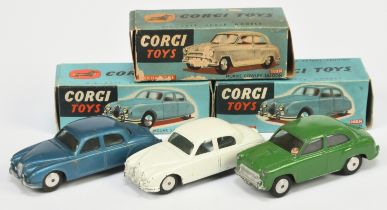 Corgi Toys Group Of 3 - (1) 202M  Morris Cowley Saloon - Green Body, silver trim, flat spun hubs ...