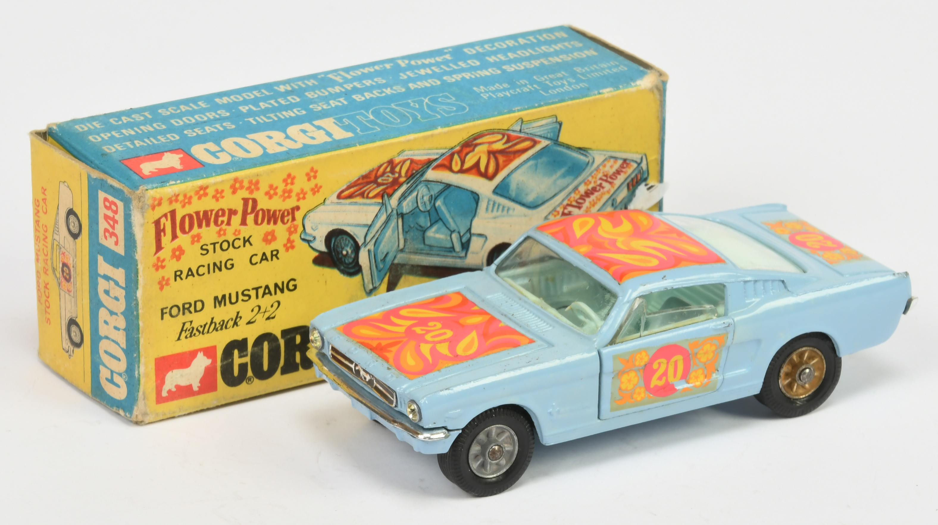 Corgi Toys 345 Ford Mustang Fastback "Flower Power" - lilac body with Psychedelic racing 20 decal...
