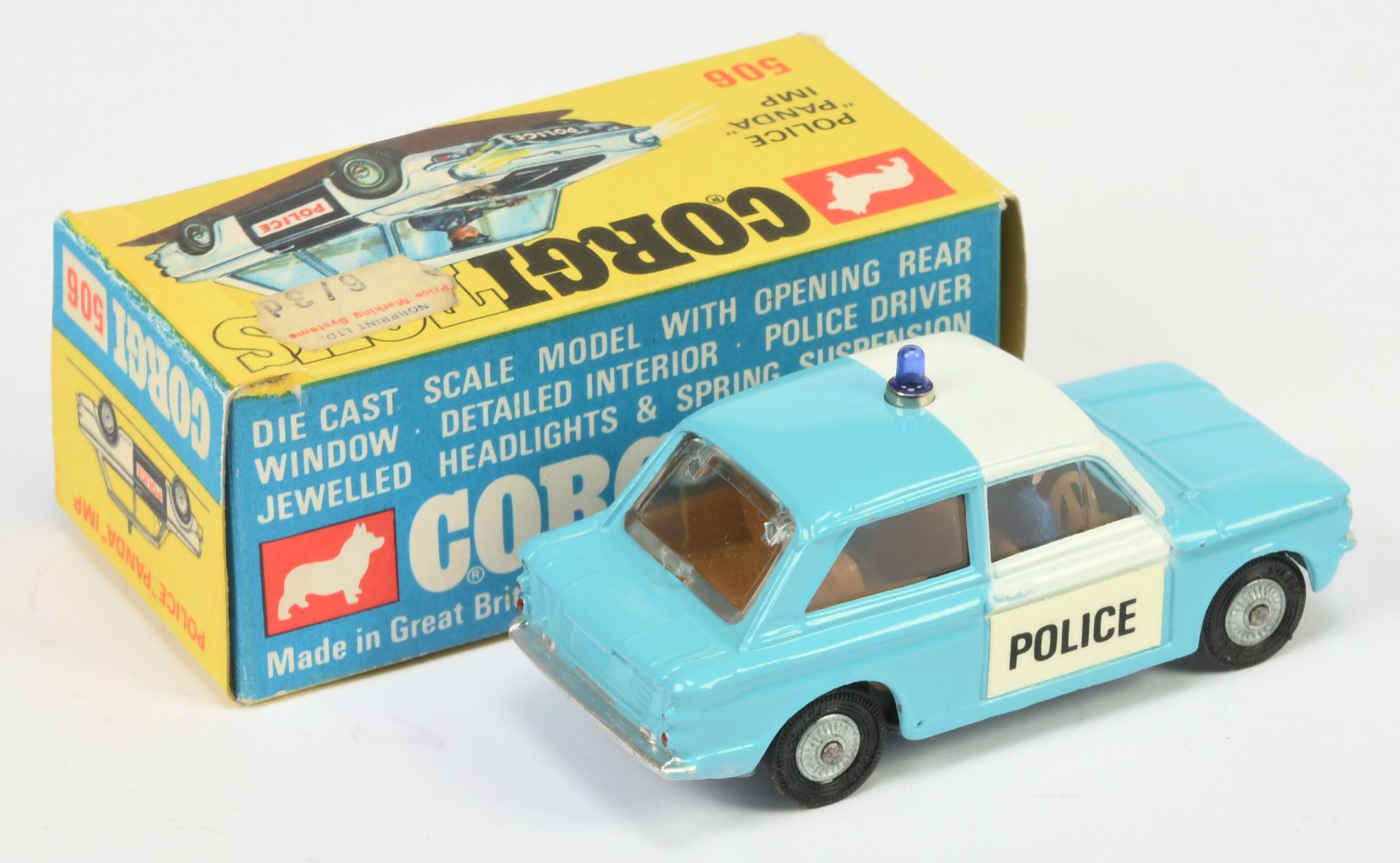 Corgi Toys 506 Sunbeam Imp "Police" Car - Light blue body with white roof band and doors, brown i... - Bild 2 aus 2
