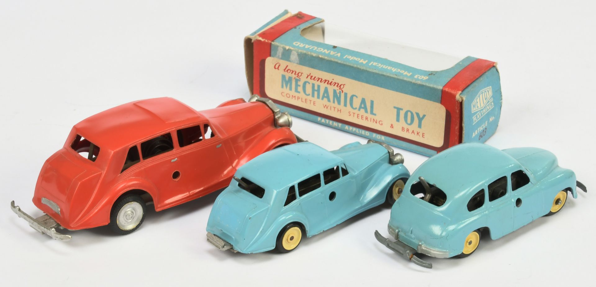 Mettoy Group Of  Clockwork Early Pre- Corgi Toys  - (1) 603 Saloon - Light blue, yellow hubs - Go... - Bild 2 aus 2