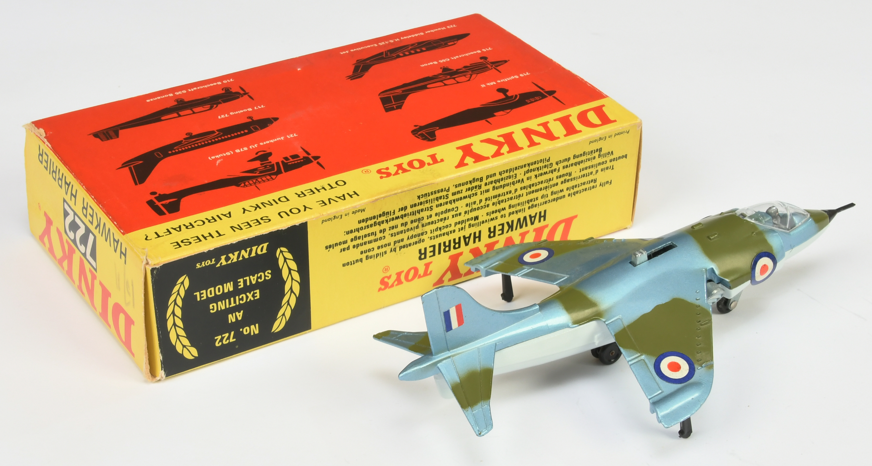 Dinky Toys Aircraft 722 Hawker Hawker - blue and green camouflage finish with pale grey base, "RA... - Image 2 of 2