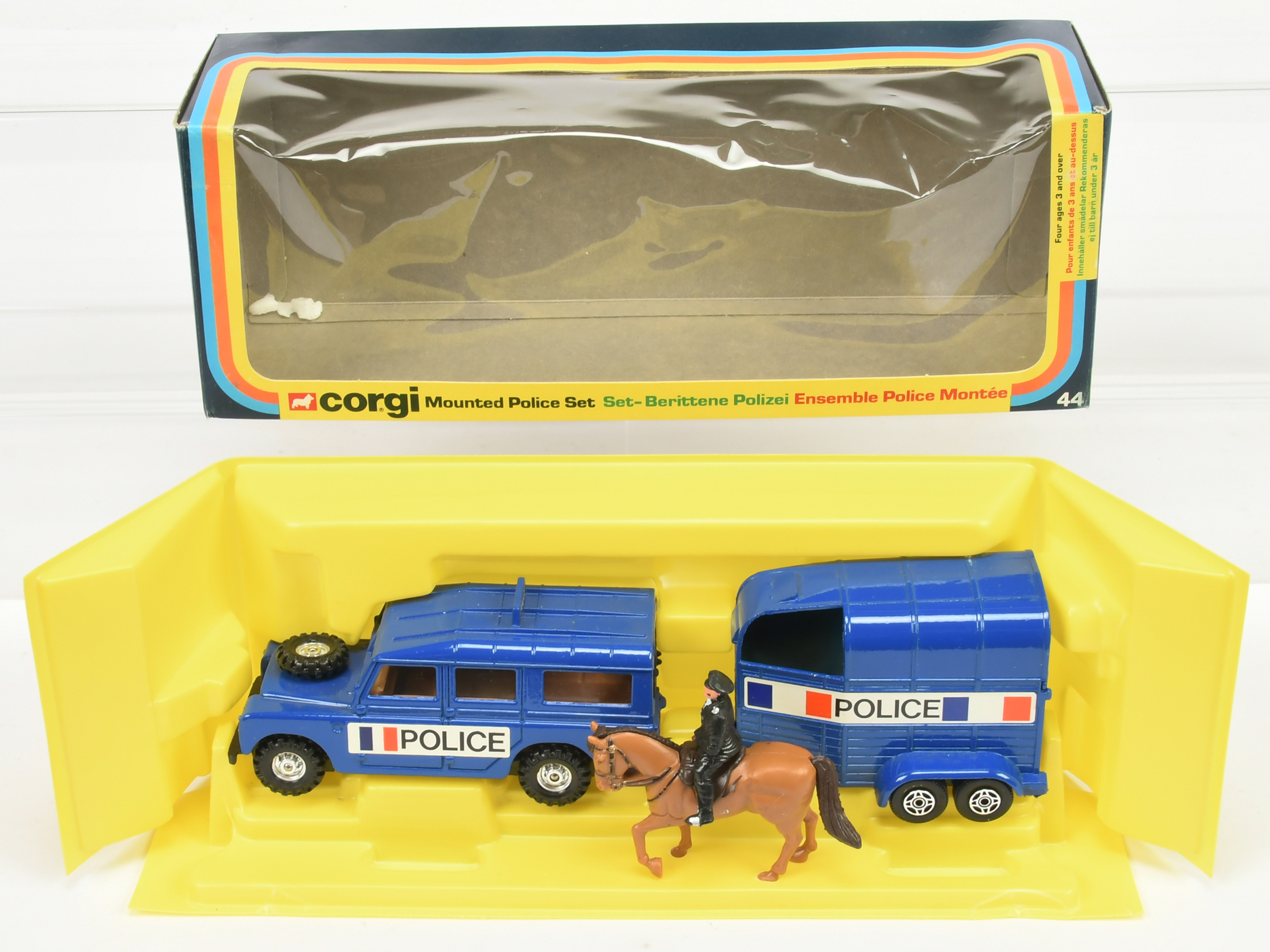 Corgi Toys GS44 Gift Set To Include -"French" Land Rover With Horse Box, brown interior, Dark tan...