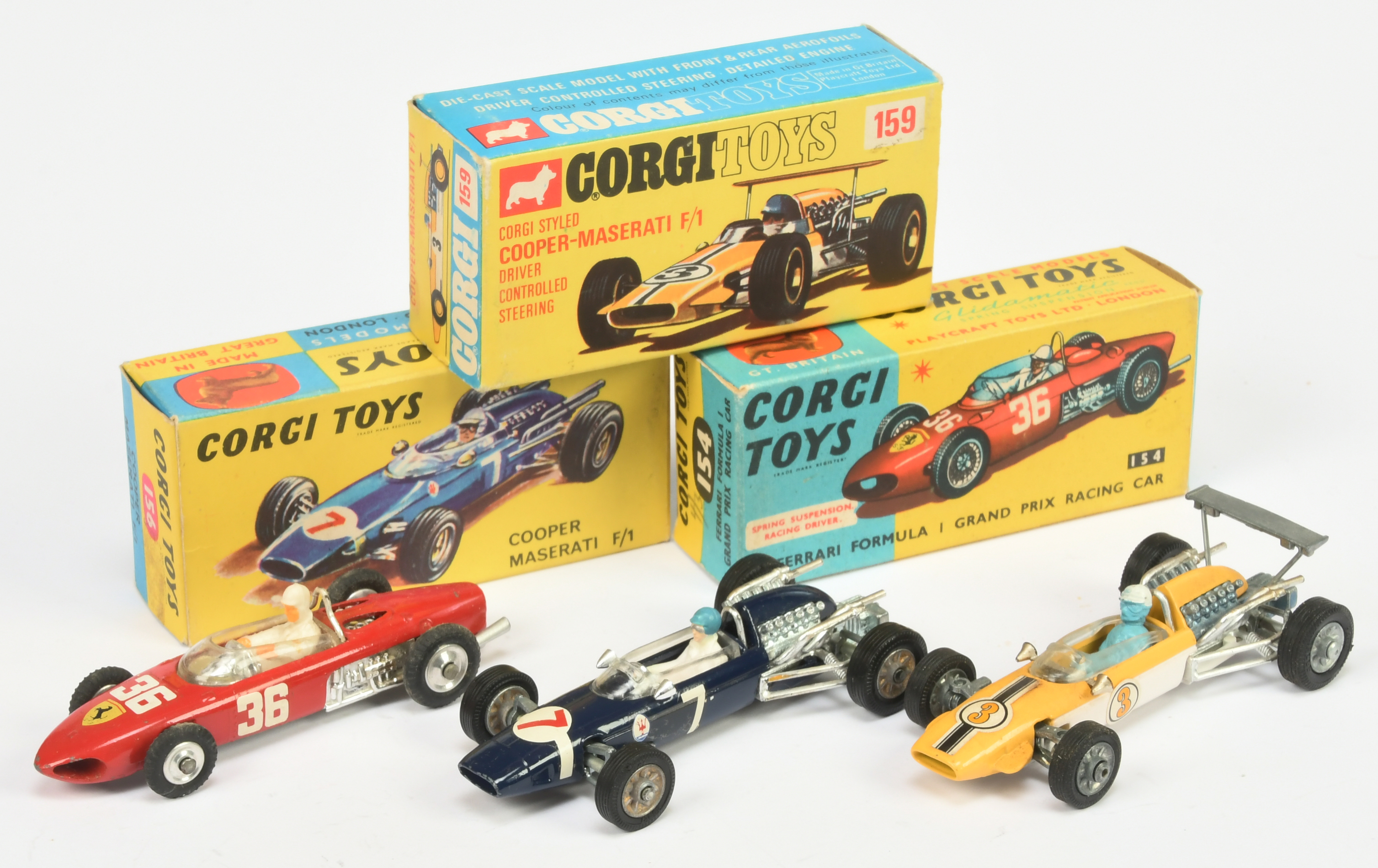 Corgi Toys Formula 1 Racing Cars Group Of 3 (1) 154 Ferrari - Red Body Silver and chrome trim, wi...