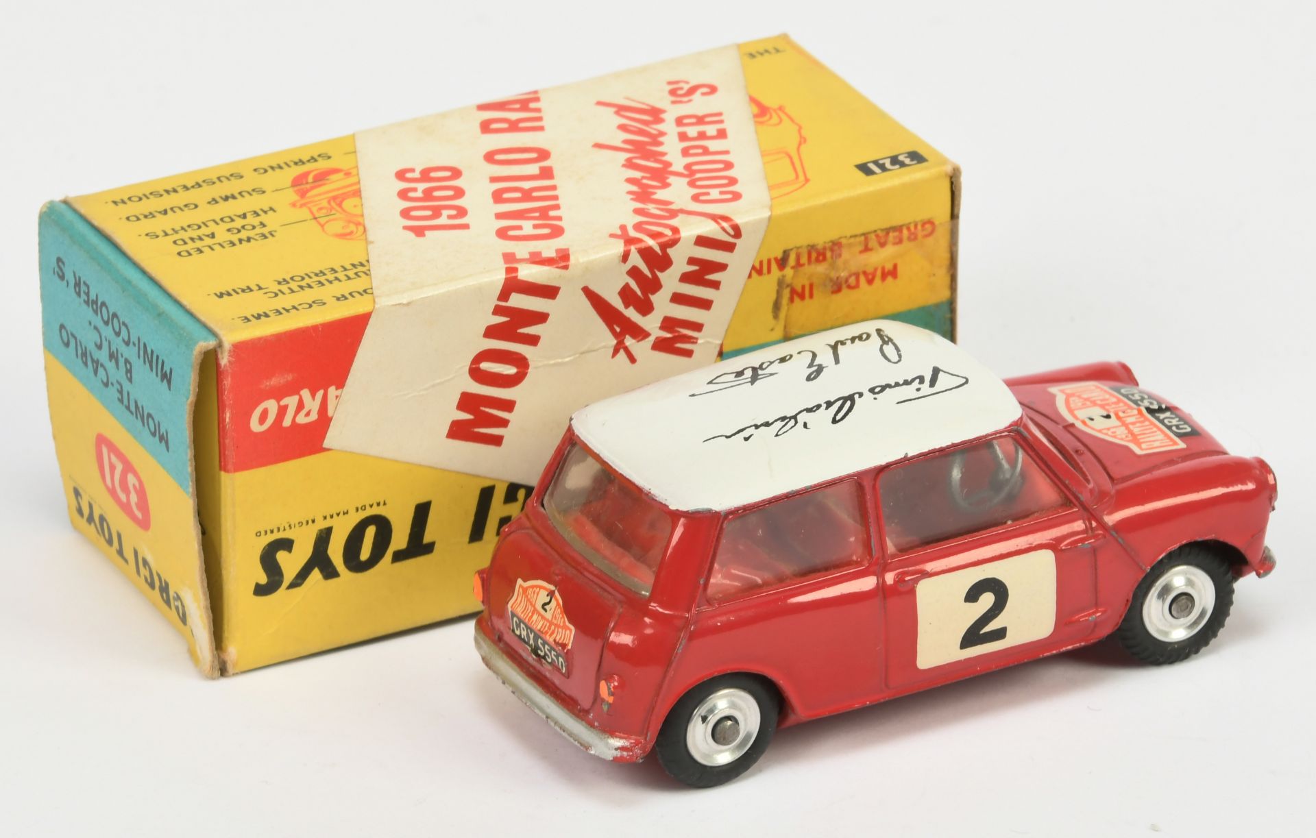 Corgi Toys 321 BMC Mini Cooper S "Rallye Monte Carlo" - Red body and interior,  white roof with S... - Image 2 of 2