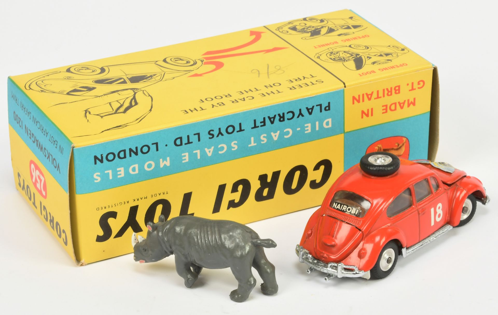 Corgi Toys  256 "East African Safari" Volkswagen Saloon (beetle) - Orange body, brown left hand d... - Image 2 of 2