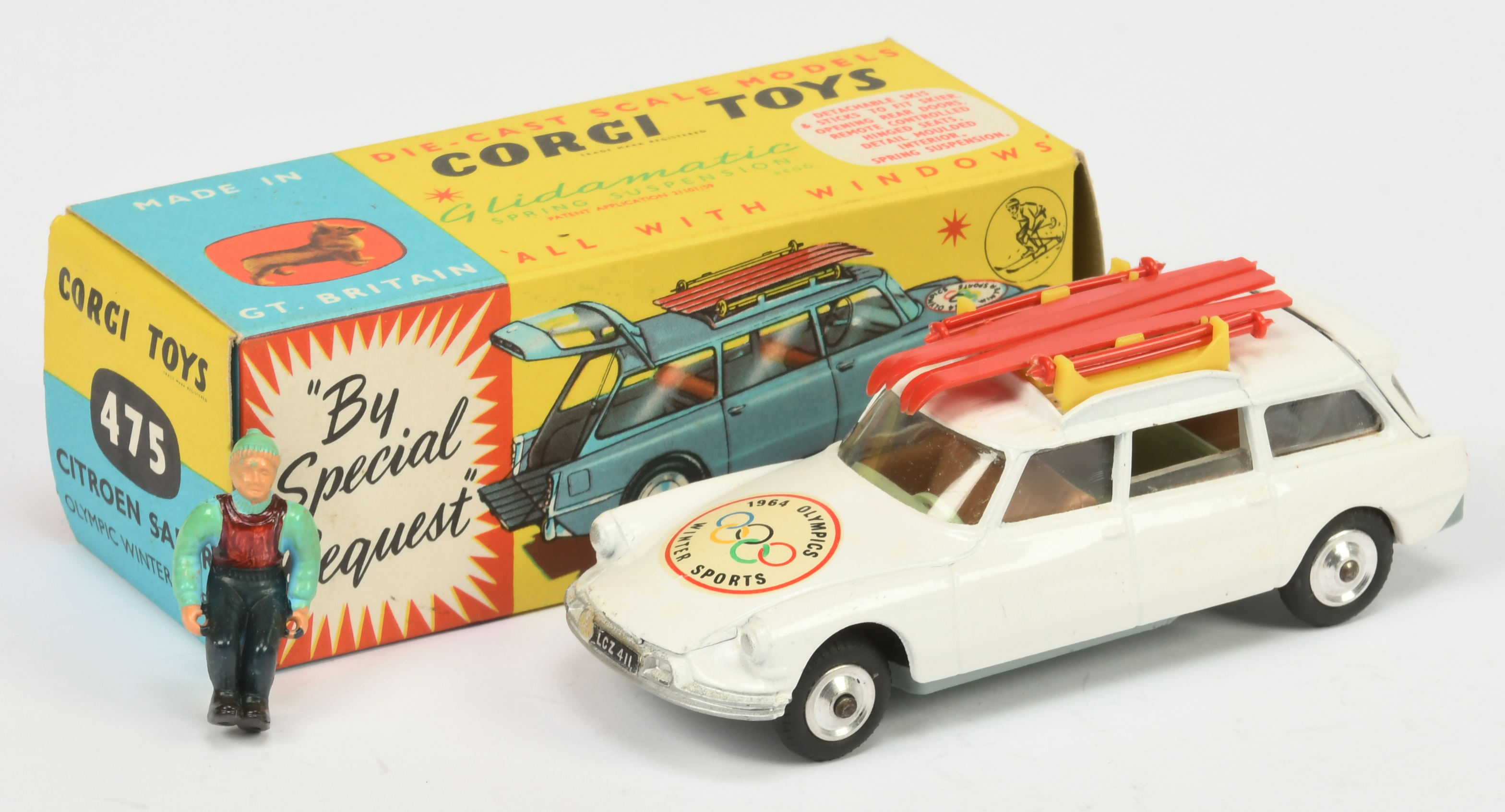 Corgi Toys 475 Citroen Safari "1964 Winter Olympics Sports" - White body, silver trim, spun hubs ...