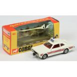 Corgi Toys 402 Ford Cortina "Police" Car - White body, red interior, black base, roof box and lig...