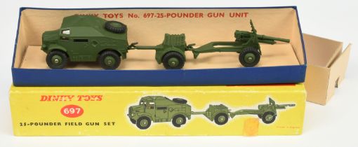 Dinky Toys Military 697 Field Gun Set To Include - Quad Tractor Unit, Ammunition Trailer and Fiel...