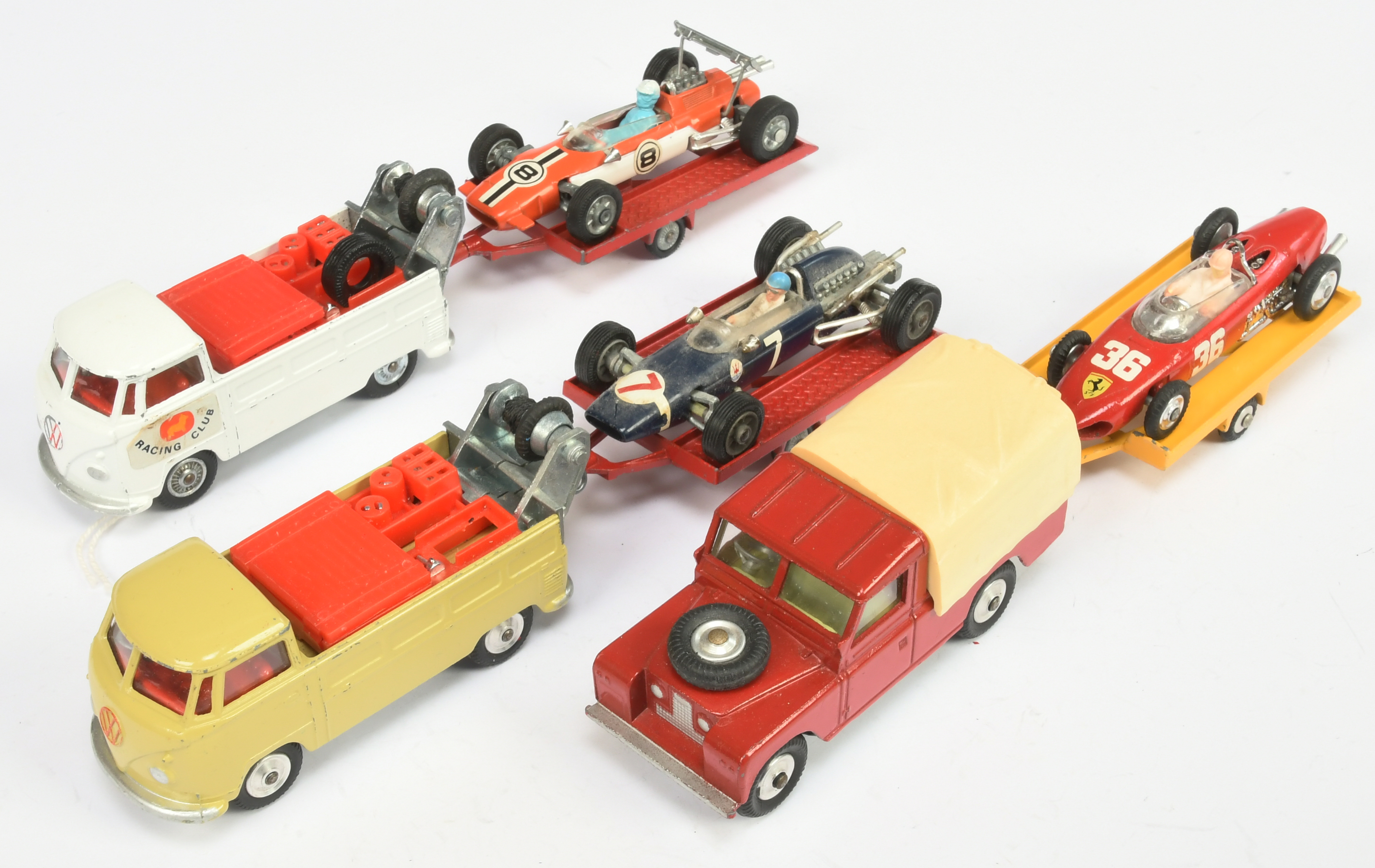 Corgi Toys Unboxed Group Of 3 - (1) Land Rover With Ferrari racing car On trailer, (2) Volkswagen...
