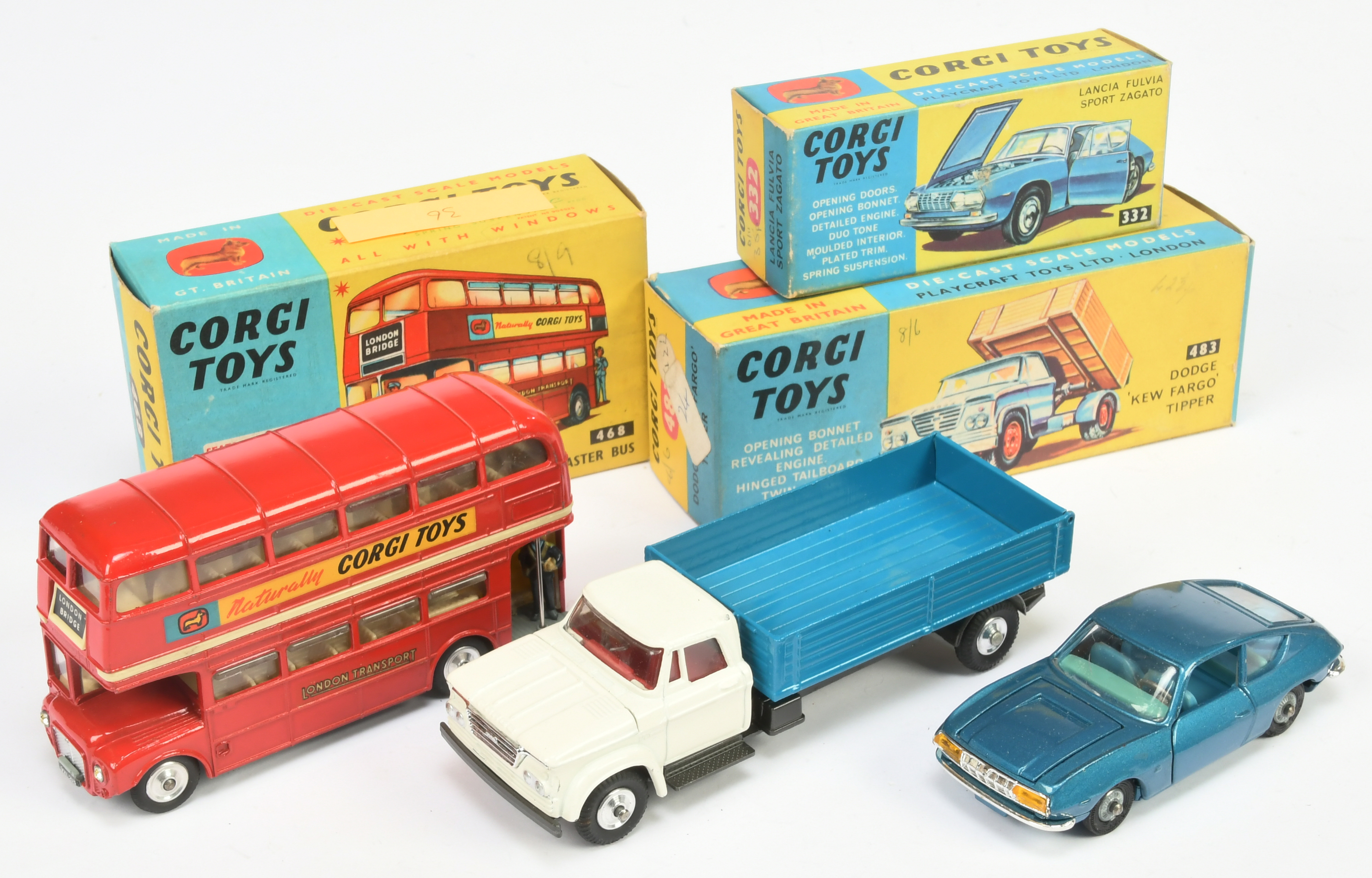 Corgi Toys Group Of 3 - (1) 332 Lancia Fulvia Sport Zagato - Blue, (2) 268 "London Transport" Rou...