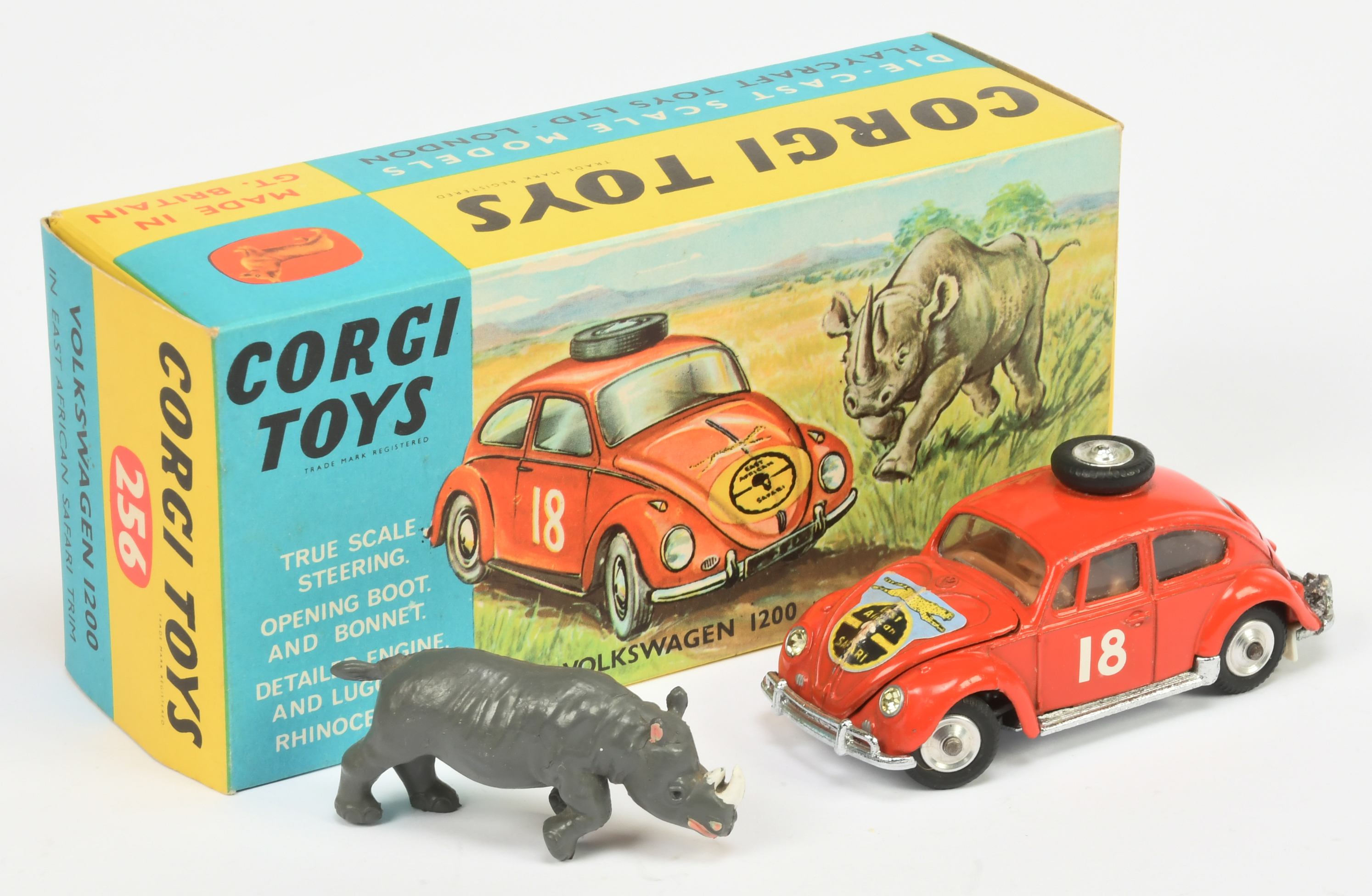 Corgi Toys  256 "East African Safari" Volkswagen Saloon (beetle) - Orange body, brown left hand d...