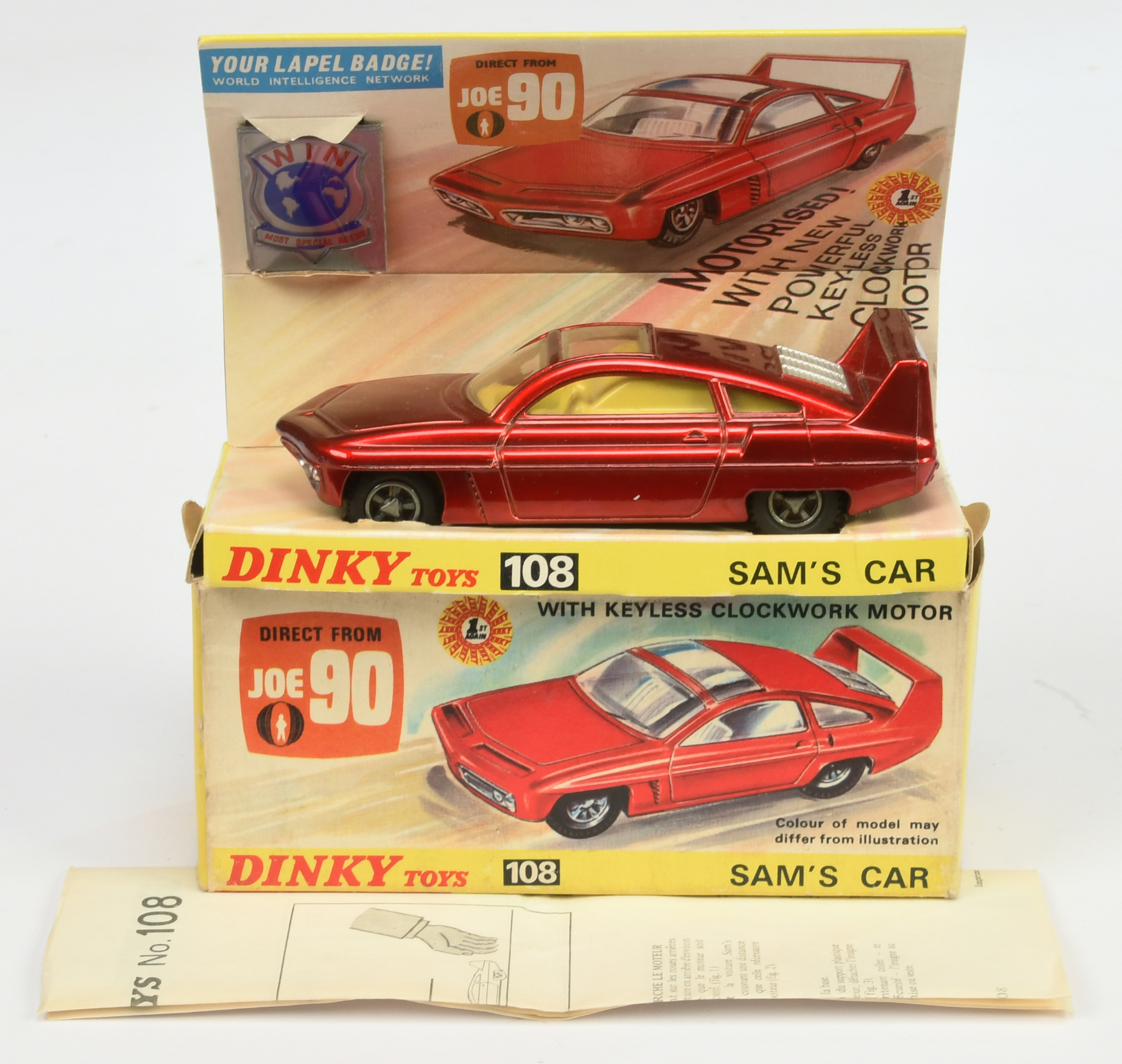 Dinky Toys 108 "Joe 90" Sam's Car - Metallic red body, yellow interior, silver engine cover, cast...