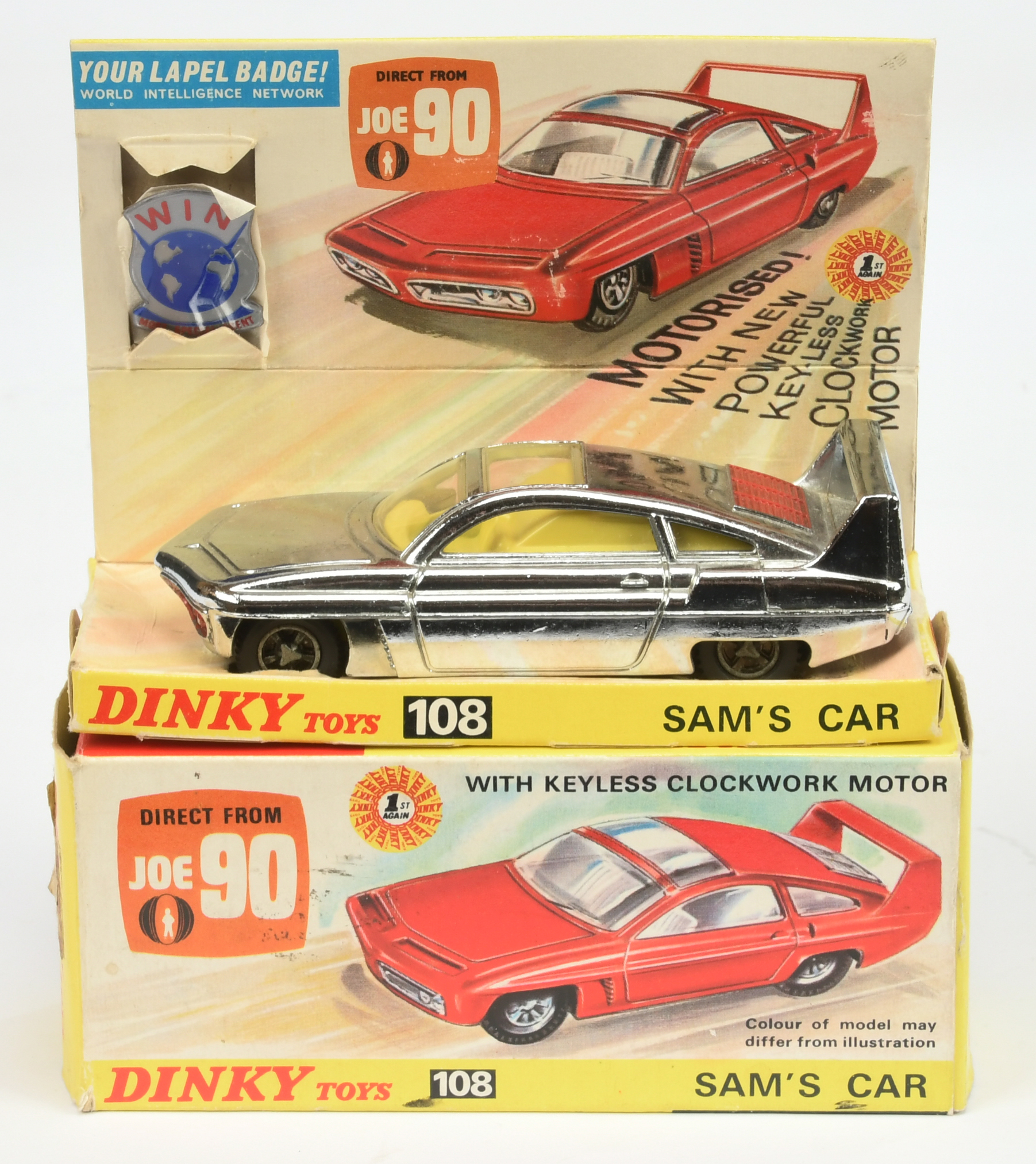 Dinky Toys 108 "Joe 90" Sam's Car - Chrome plated body, yellow interior, red engine cover,, cast ...