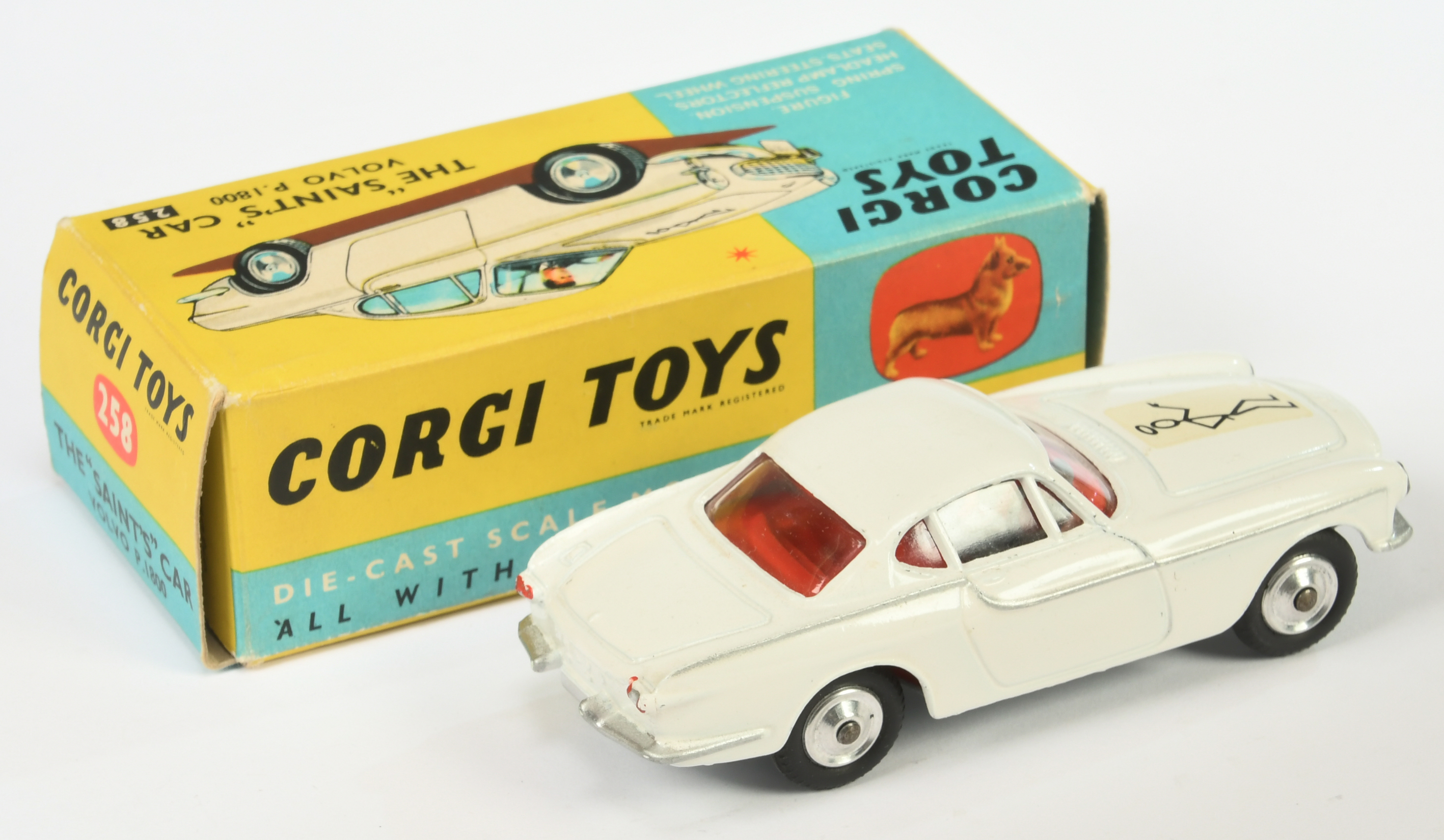 Corgi Toys 258 "The Saint" Volvo P1800 - White body, red interior, silver trim, spun hubs  - Image 2 of 2