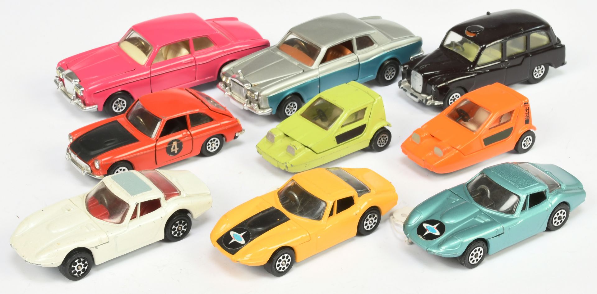 Corgi Toys Unboxed Whizzwheels Group To Include - Bentley "T" Series - Pink, Austin "Taxi" ,- Dar...