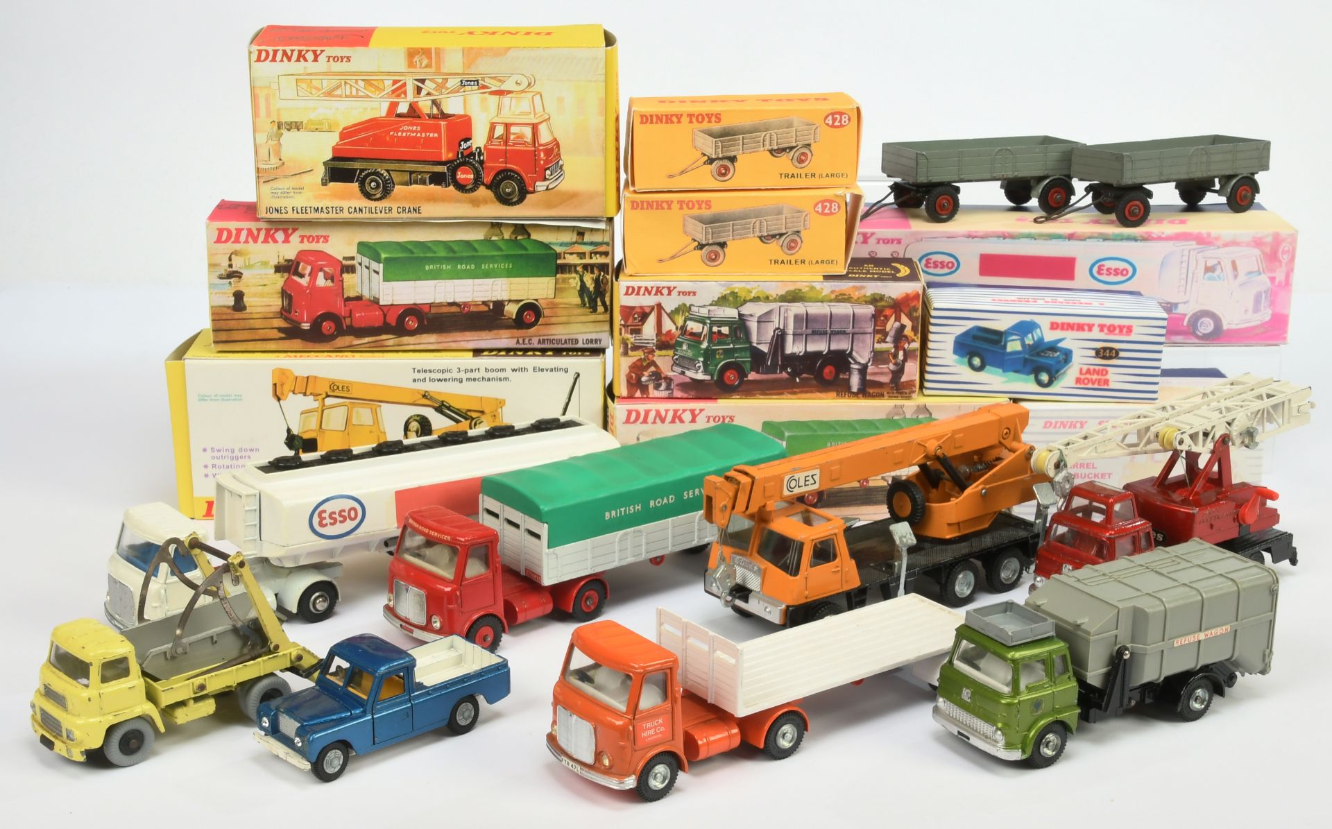 Dinky Toys Group To Include 914 AEC "British Road Services" Truck and Trailer, 970 "Jones" Crane ...