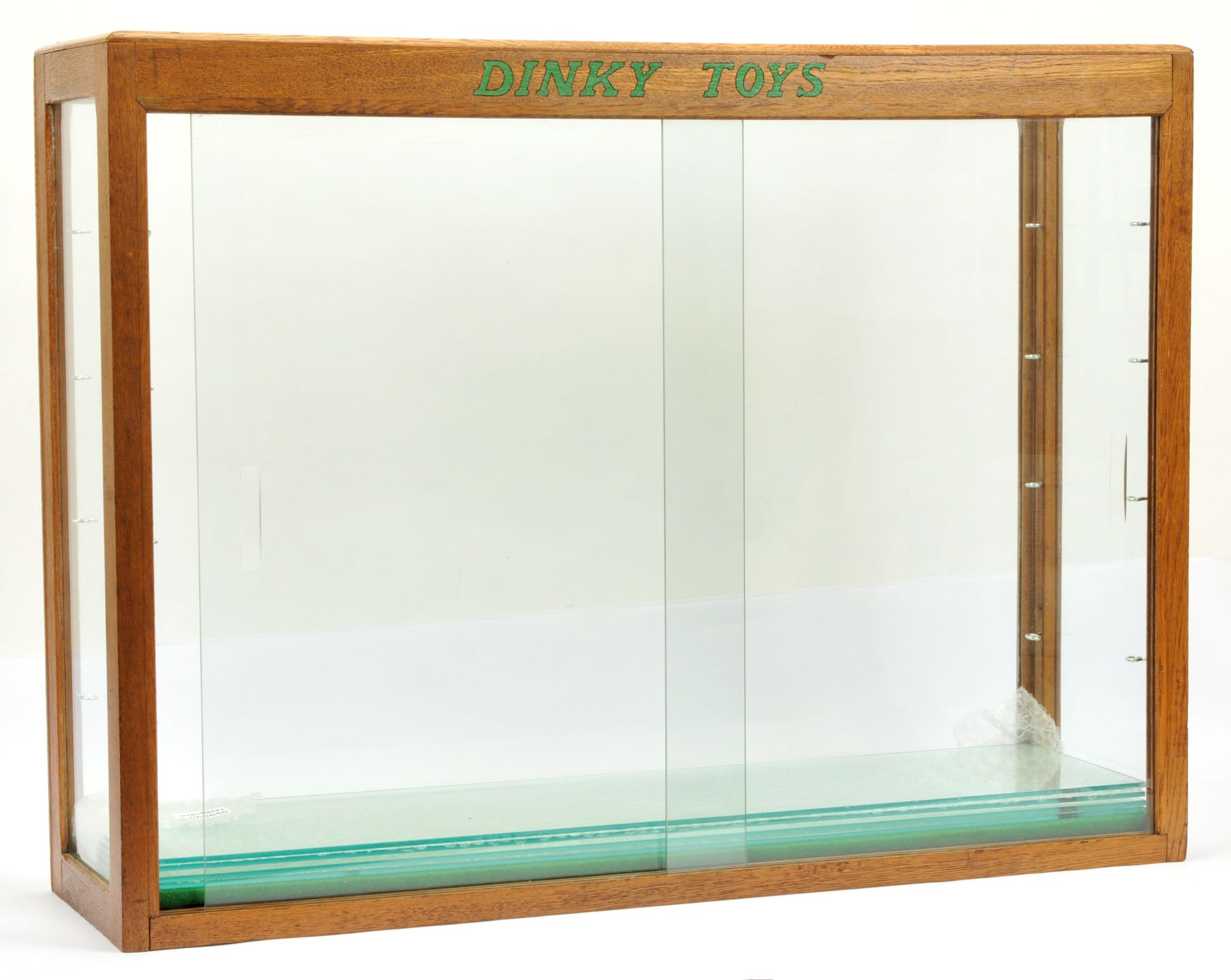 Dinky Toys RARE Front Loader Wooden and Glass counter display cabinet with "Dinky Toys" Logo to f...