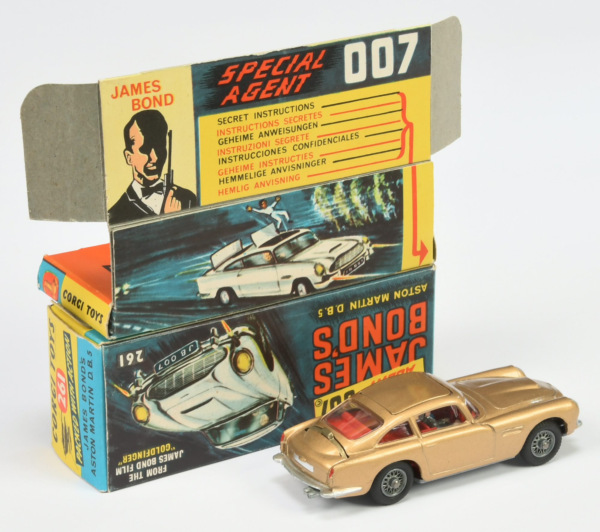 Corgi Toys 261 "James Bond" Aston Martin DB5 "Goldfinger" - Gold body, red interior with "James B... - Image 2 of 2