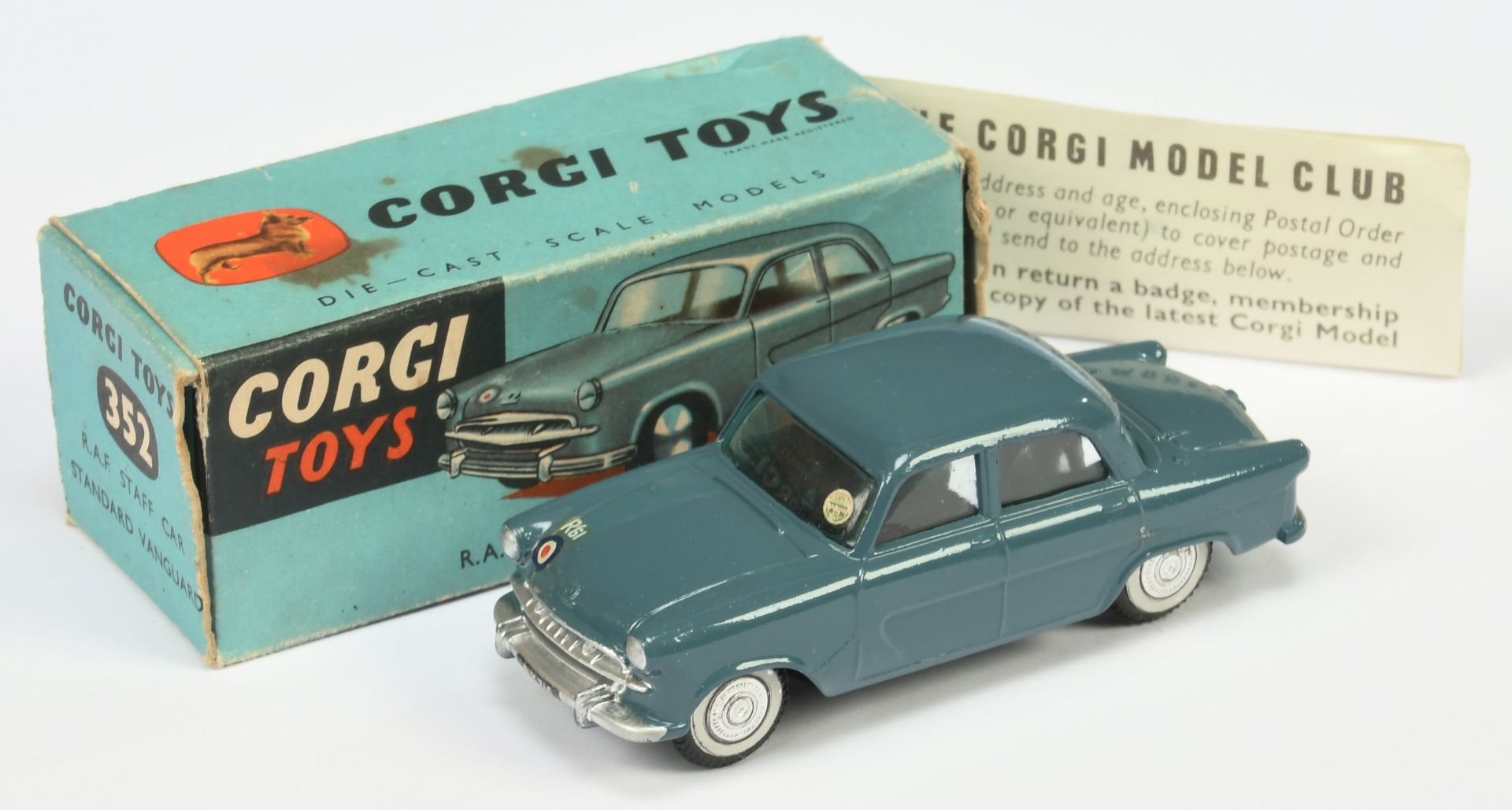 Corgi Toys 352 Standard Vanguard "RAF" Car - Greyish-blue, silver trim, flat spun hubs (Accessory...