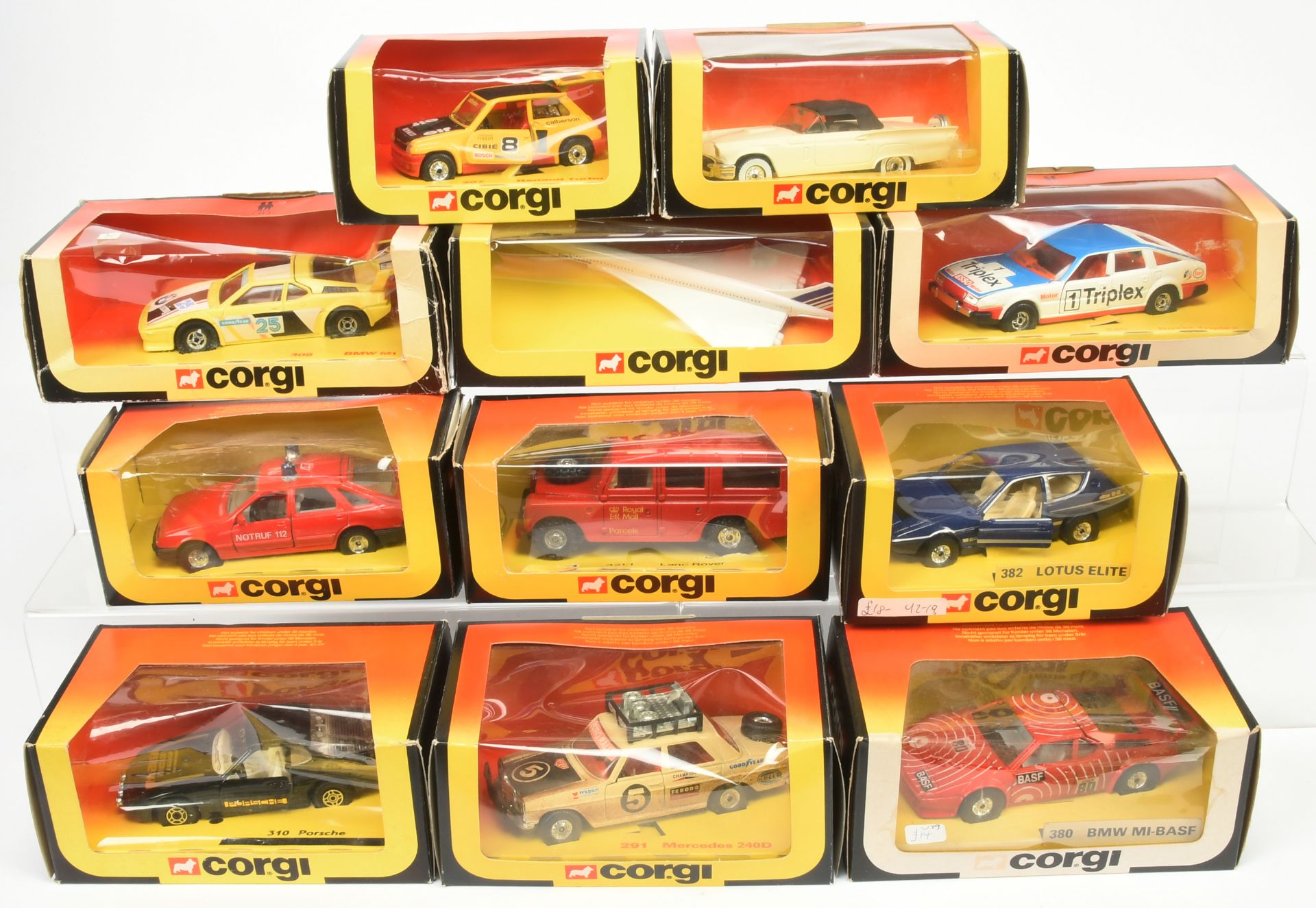 Corgi Toys Group Of 11 To Include - 340 Rover, 380 BMW M1, 382 Lotus Elite, 617 Land Rover "Royal...