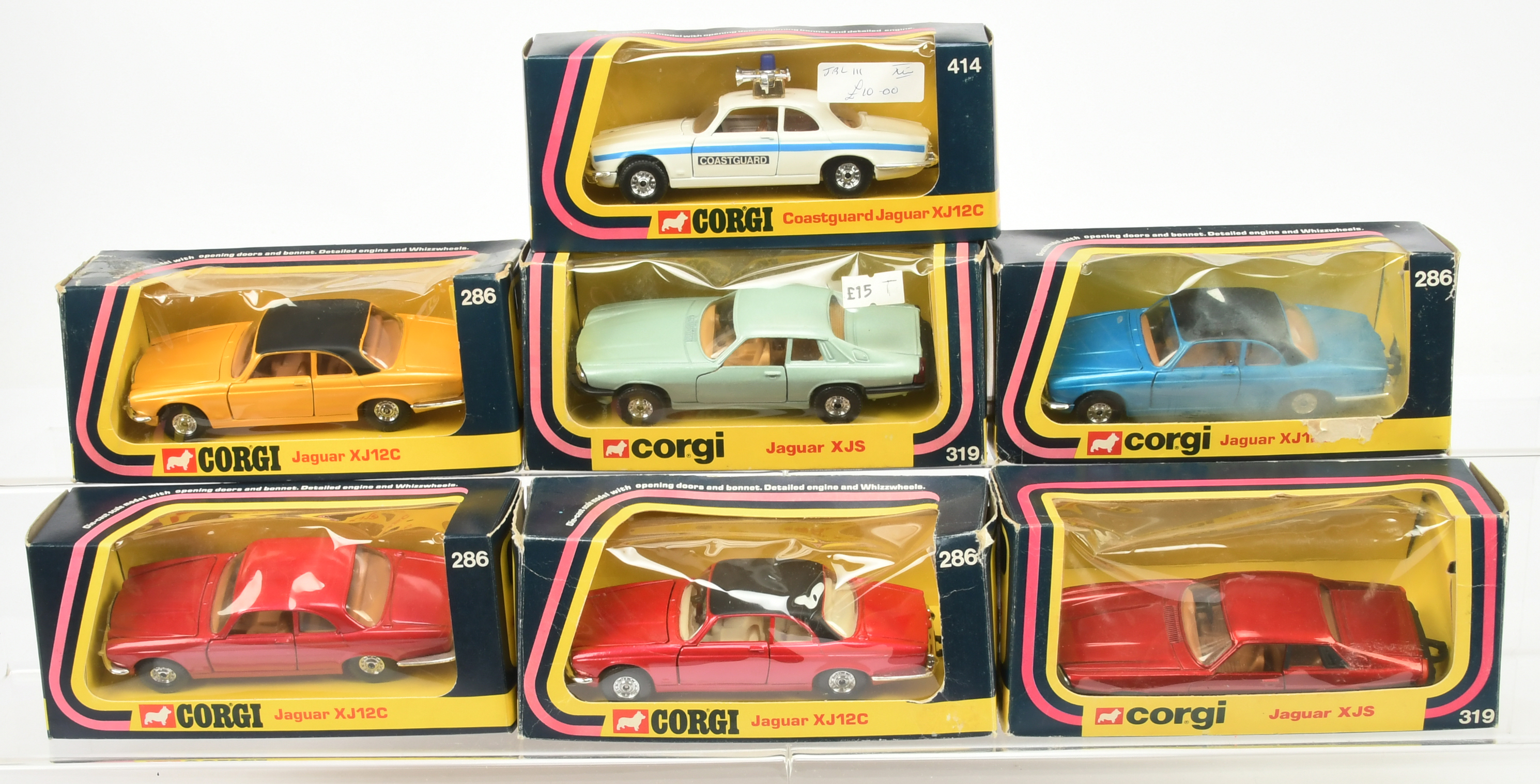 Corgi Toys Group Of Jaguars To Include - 319 XJS - Metallic Red, 286 XJ12C - Cherry red with blac...