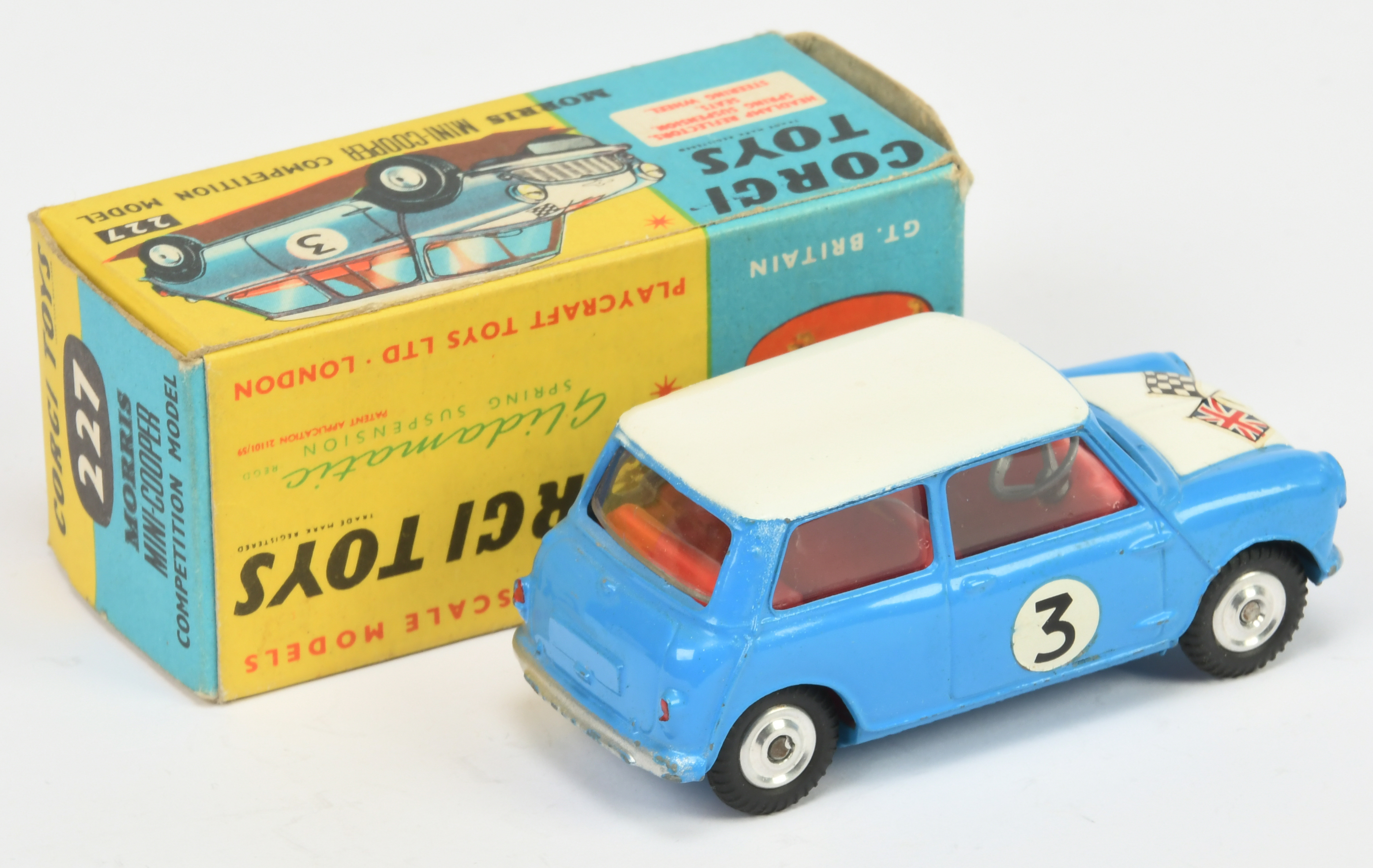 Corgi Toys 227 Morris Mini Cooper "Competition Model" - Blue body, white roof and bonnet, red int... - Image 2 of 2