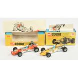 Corgi Toys Formula 1 Racing Cars Group A Pair - (1) 158 Lotus-Climax - Orange and white, cast hub...