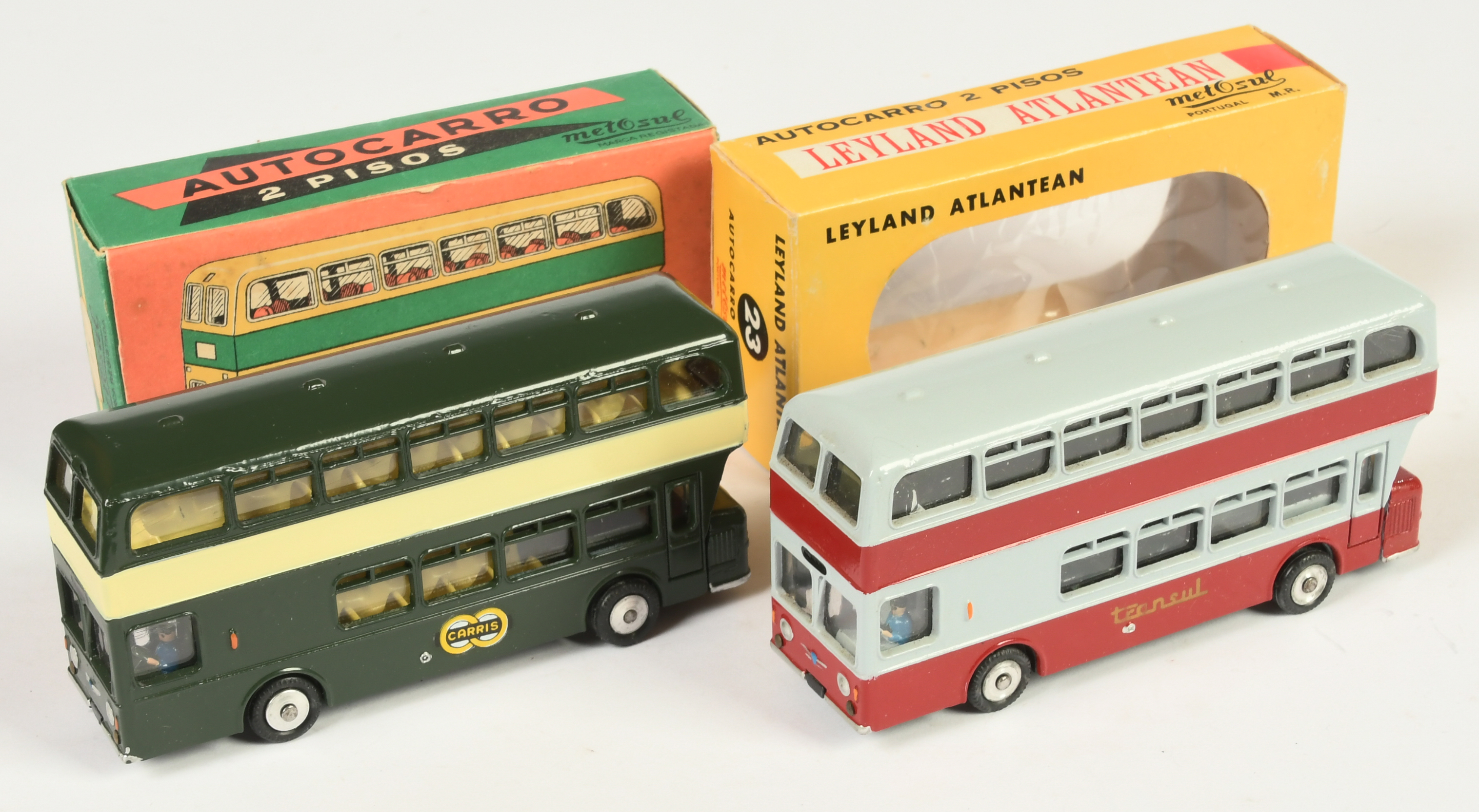 Metosul Leyland Atlantean Buses A Pair - (1) "Transul" - Two-Tone Grey and dark red, and (2) "Car...